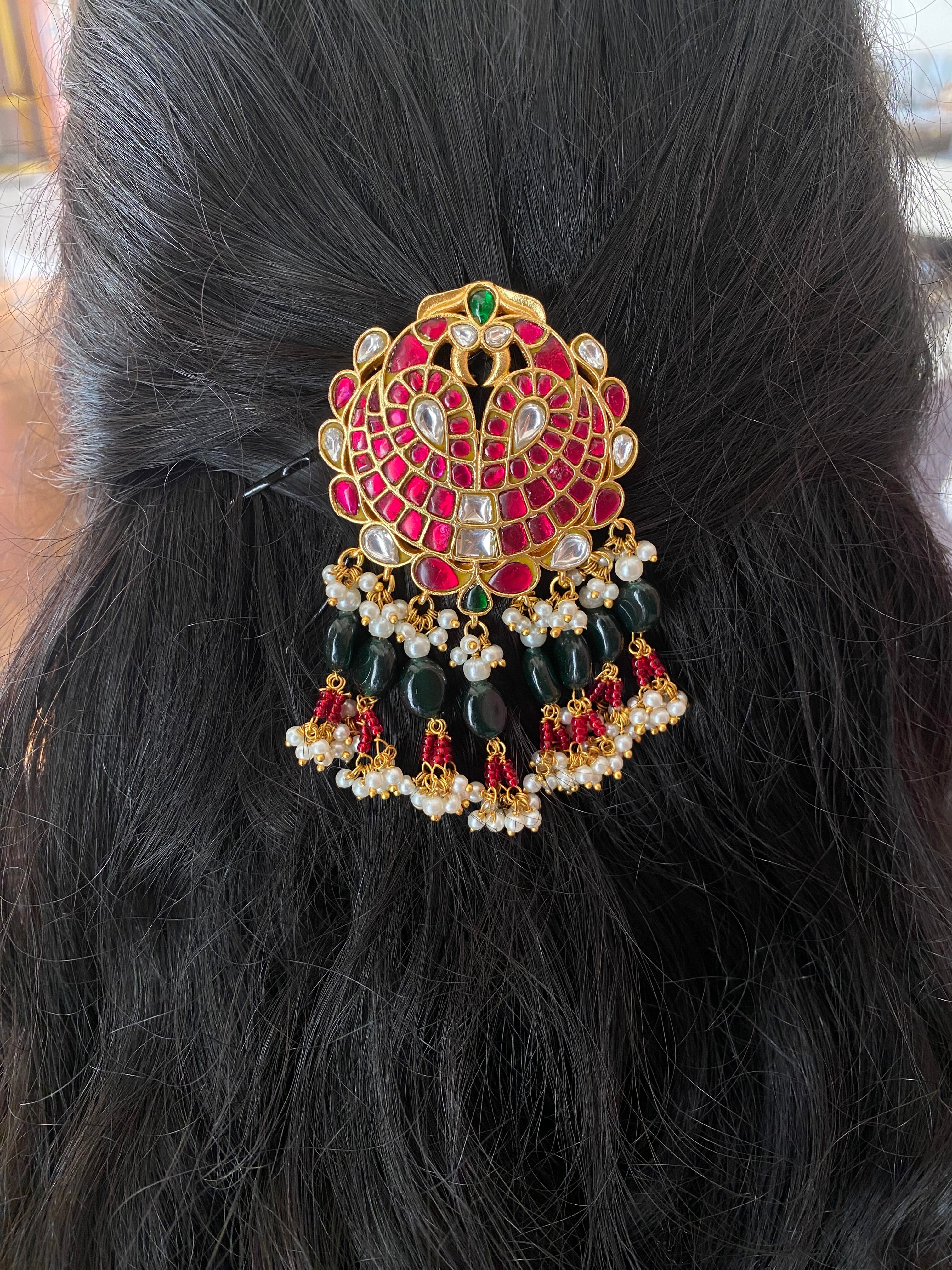 Gold Plated Pink Kundan Juda Pin
