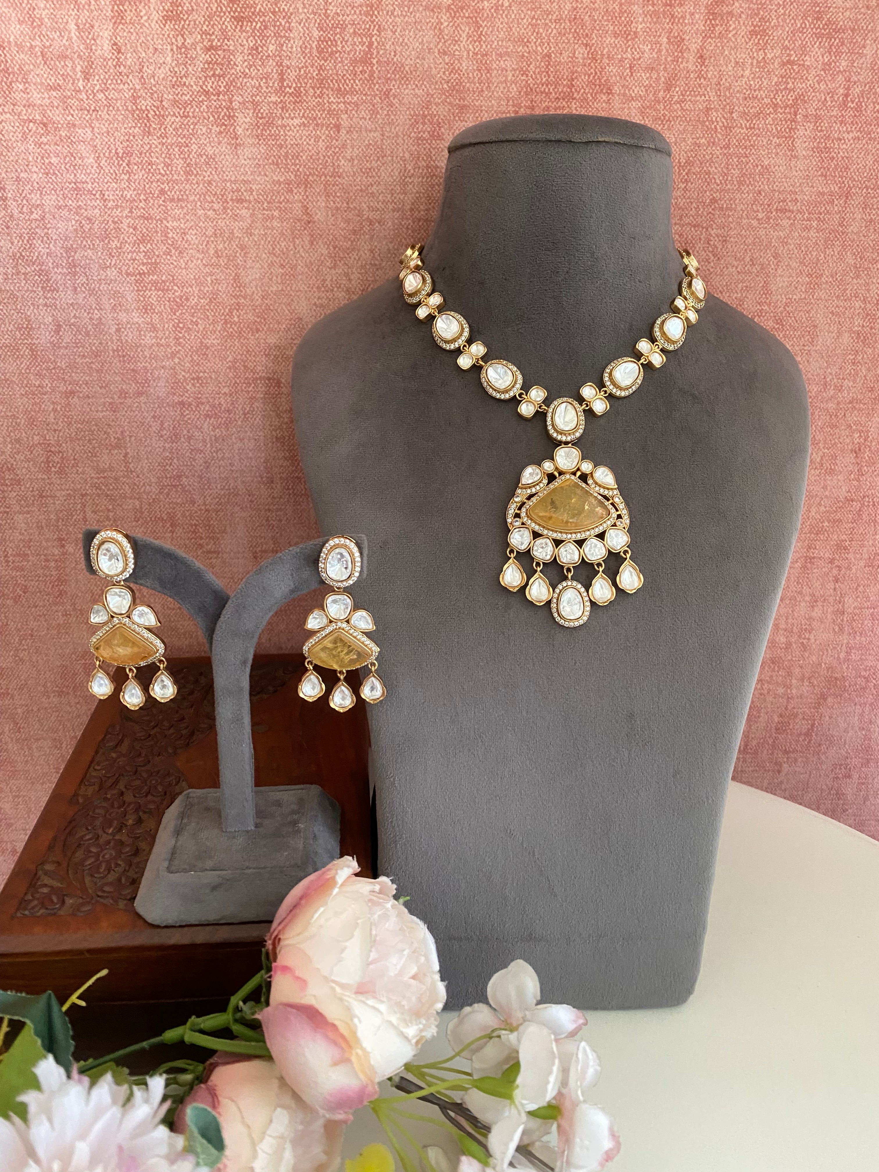 Gold plated Moissanite Necklace Set