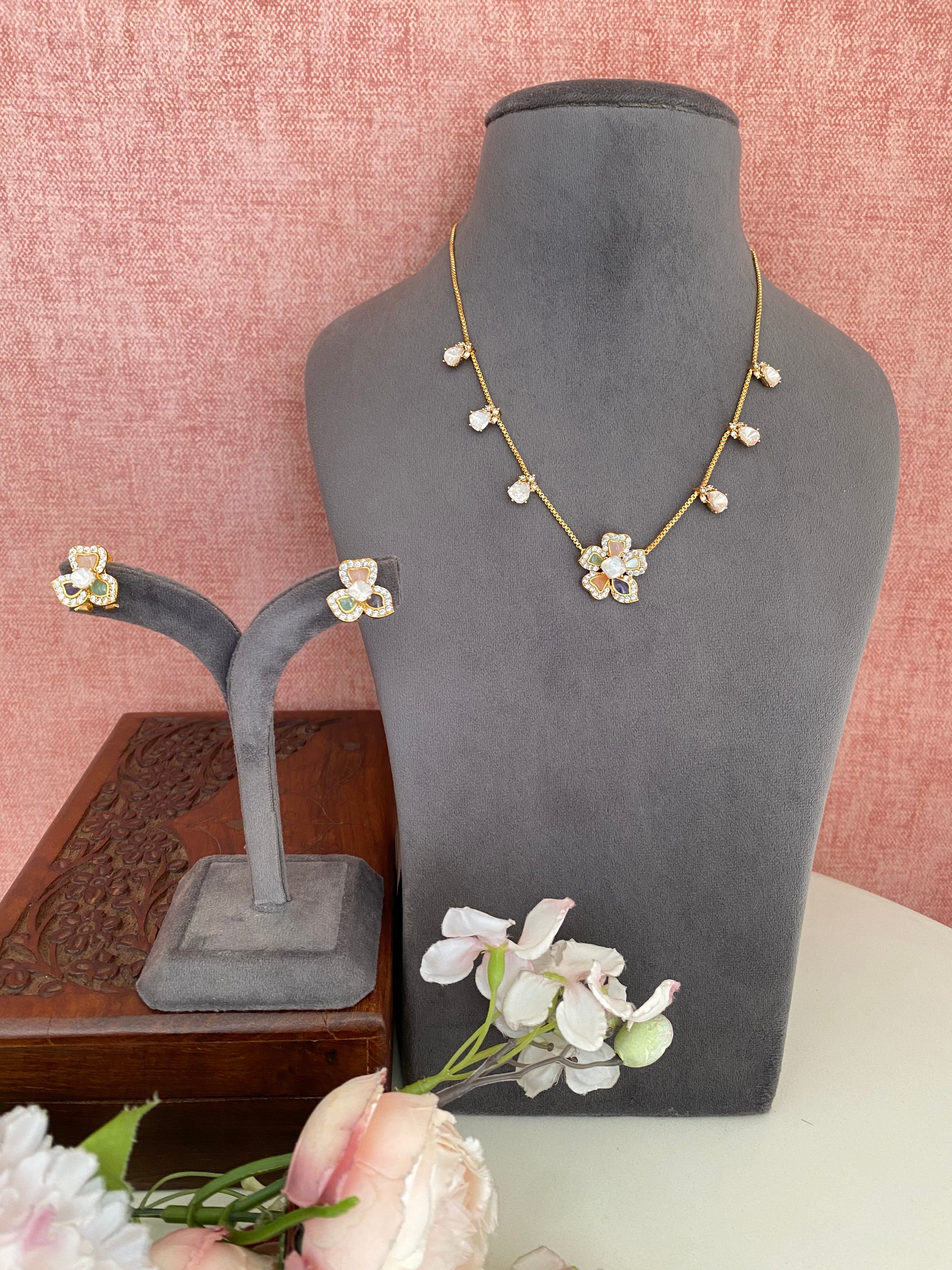 Gold plated Moissanite Pendant Set