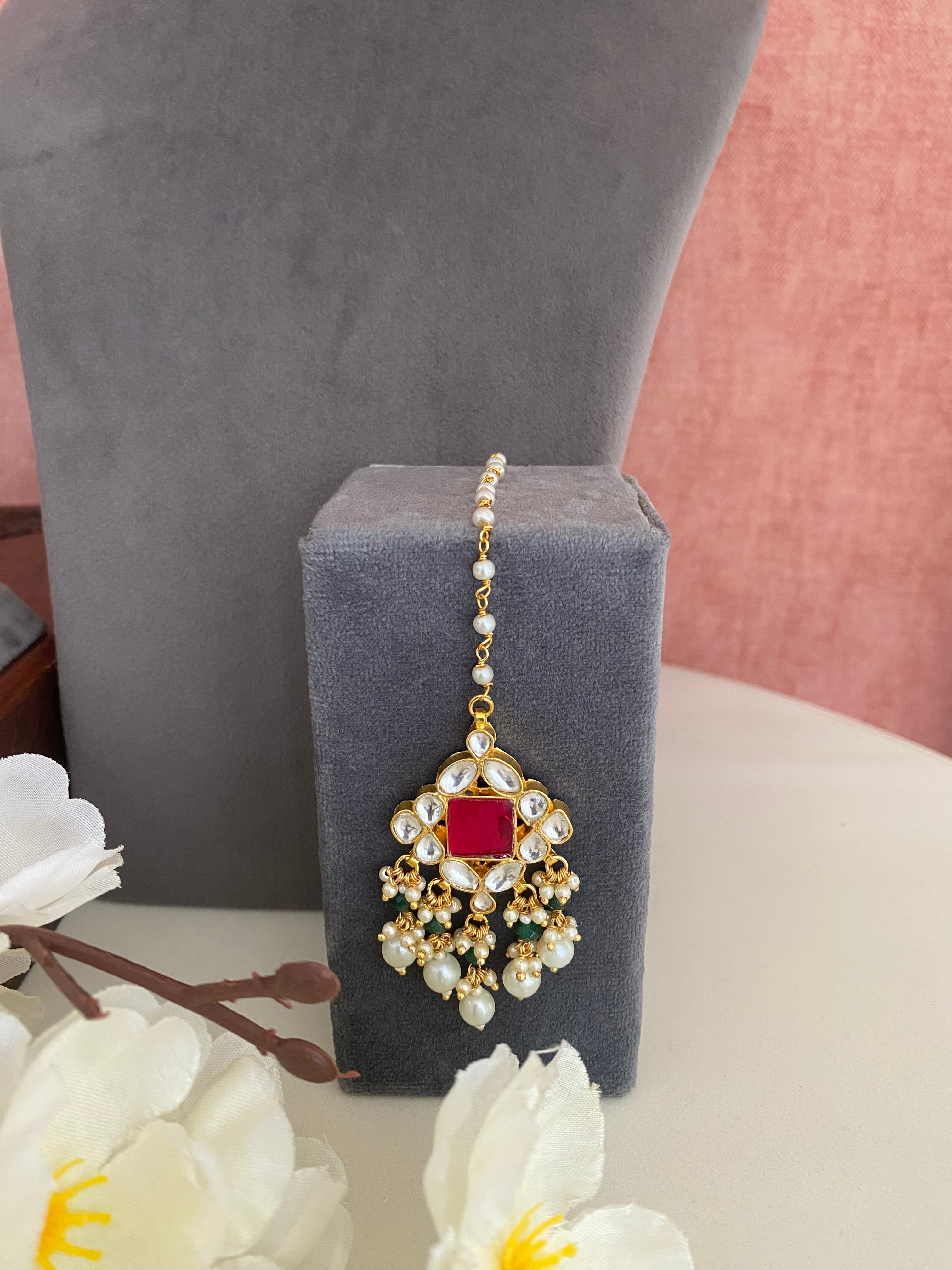 Gold plated Pink Kundan choker set