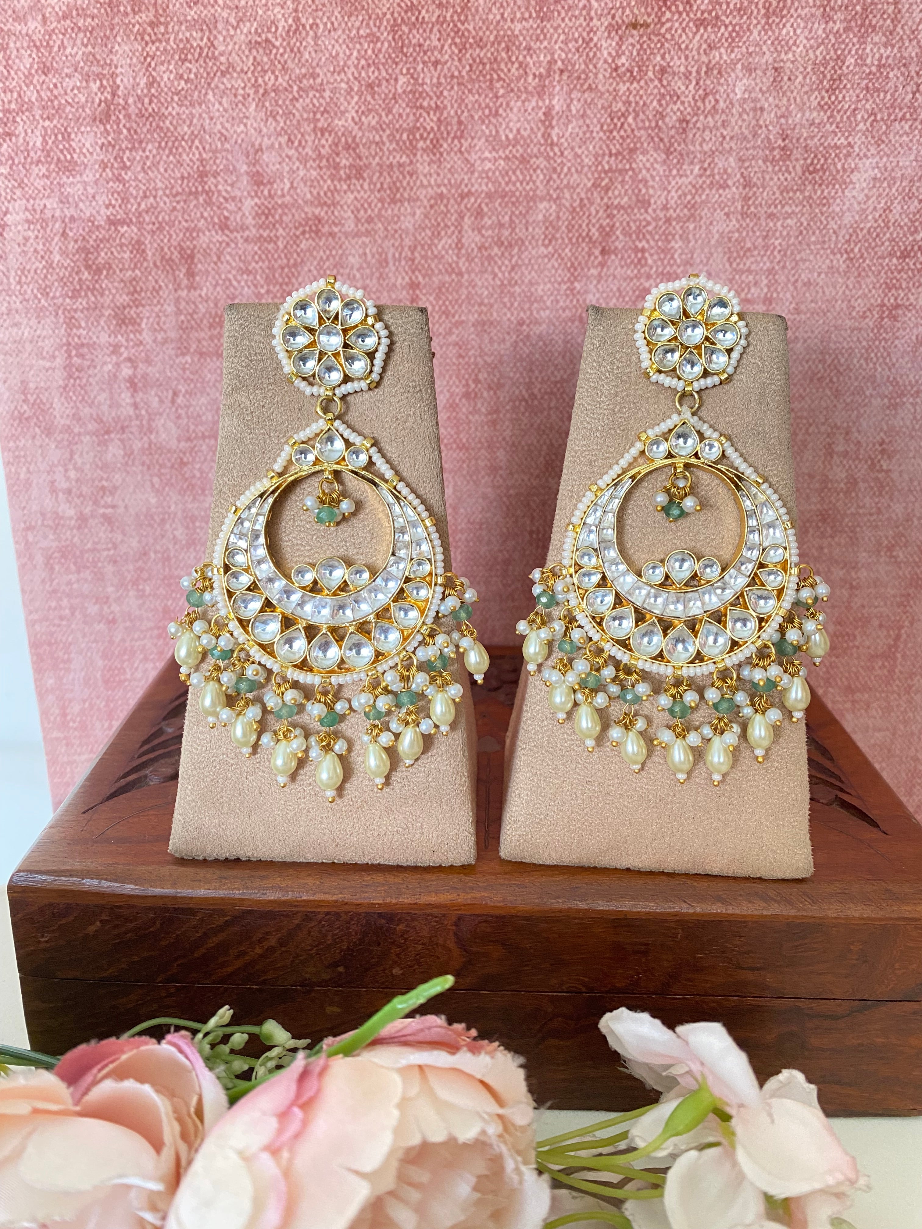 Chandbaali Kundan earring in Mint drops