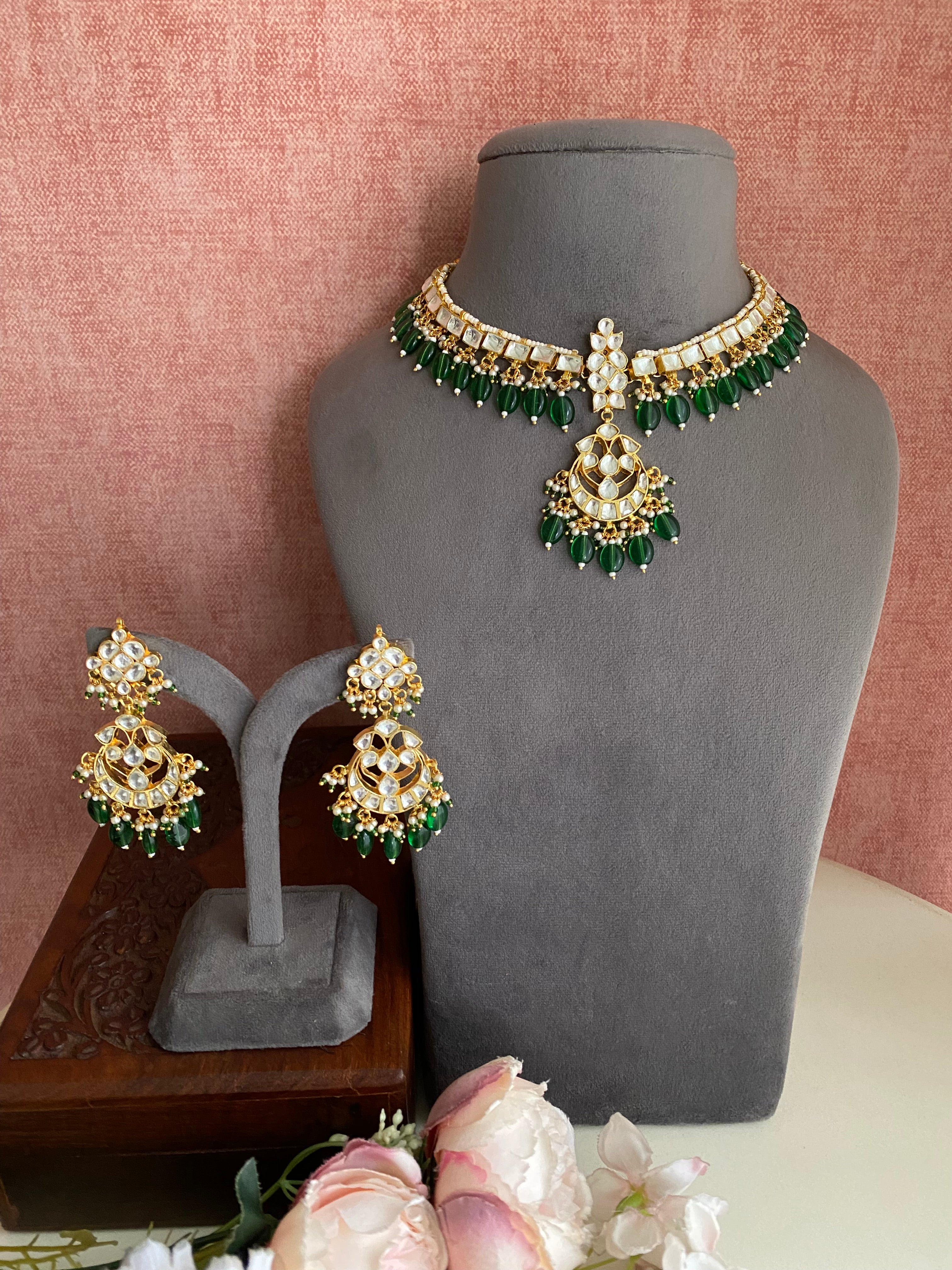 Kundan Gold plated necklace Set With Pearl Drops