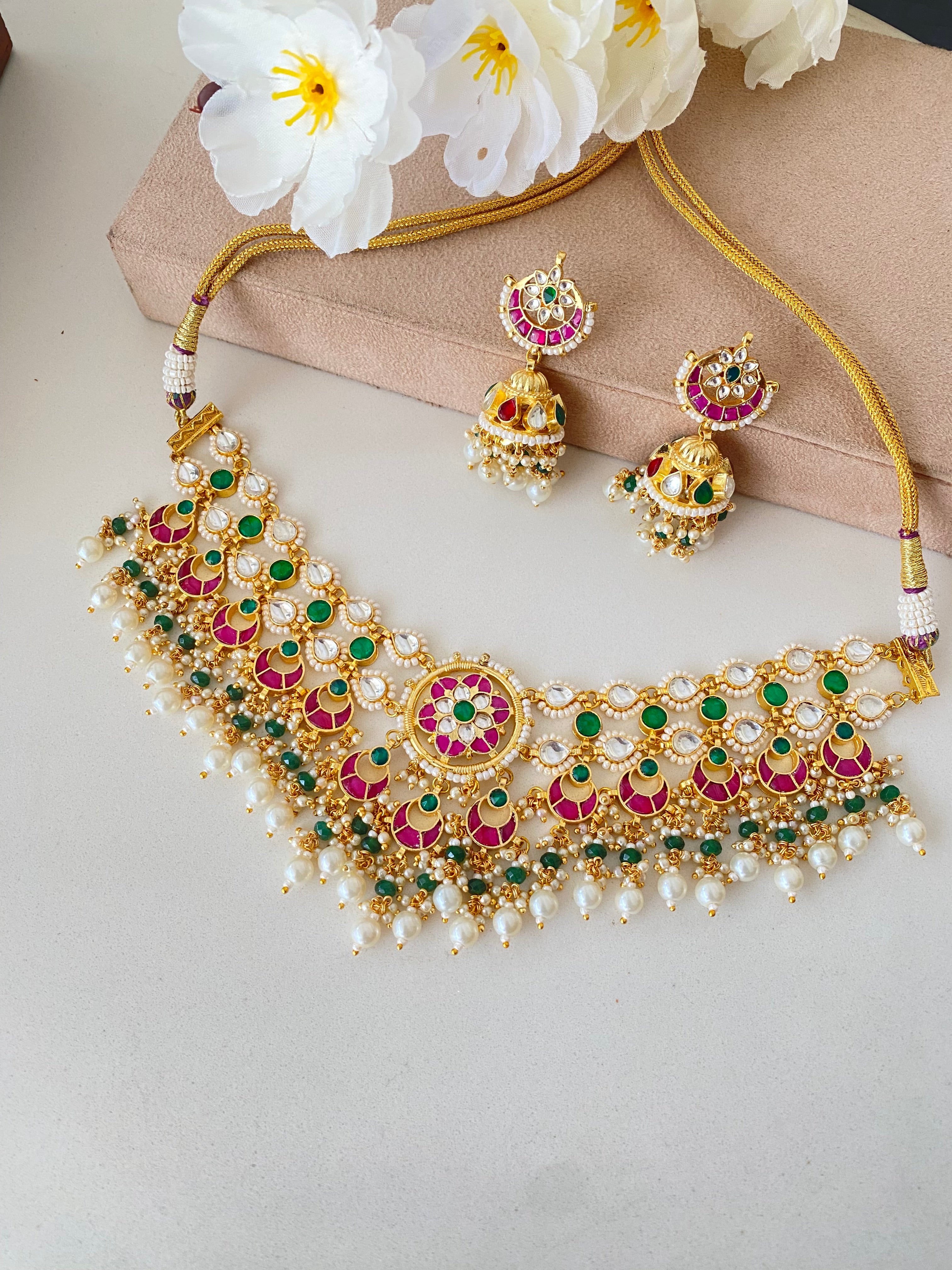Gold Plated Antique Kundan Necklace Set