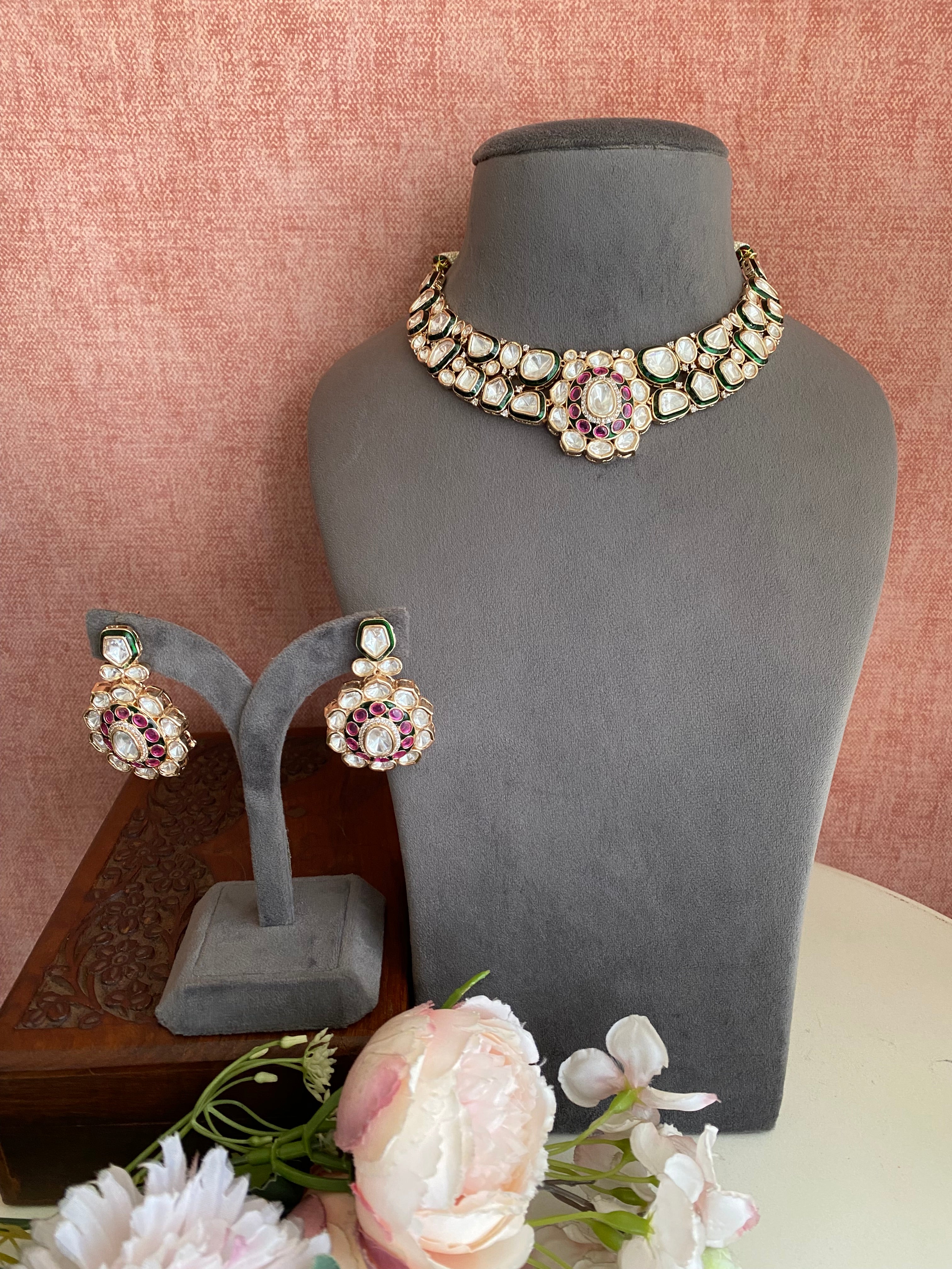 Gold plated Moissanite Choker set