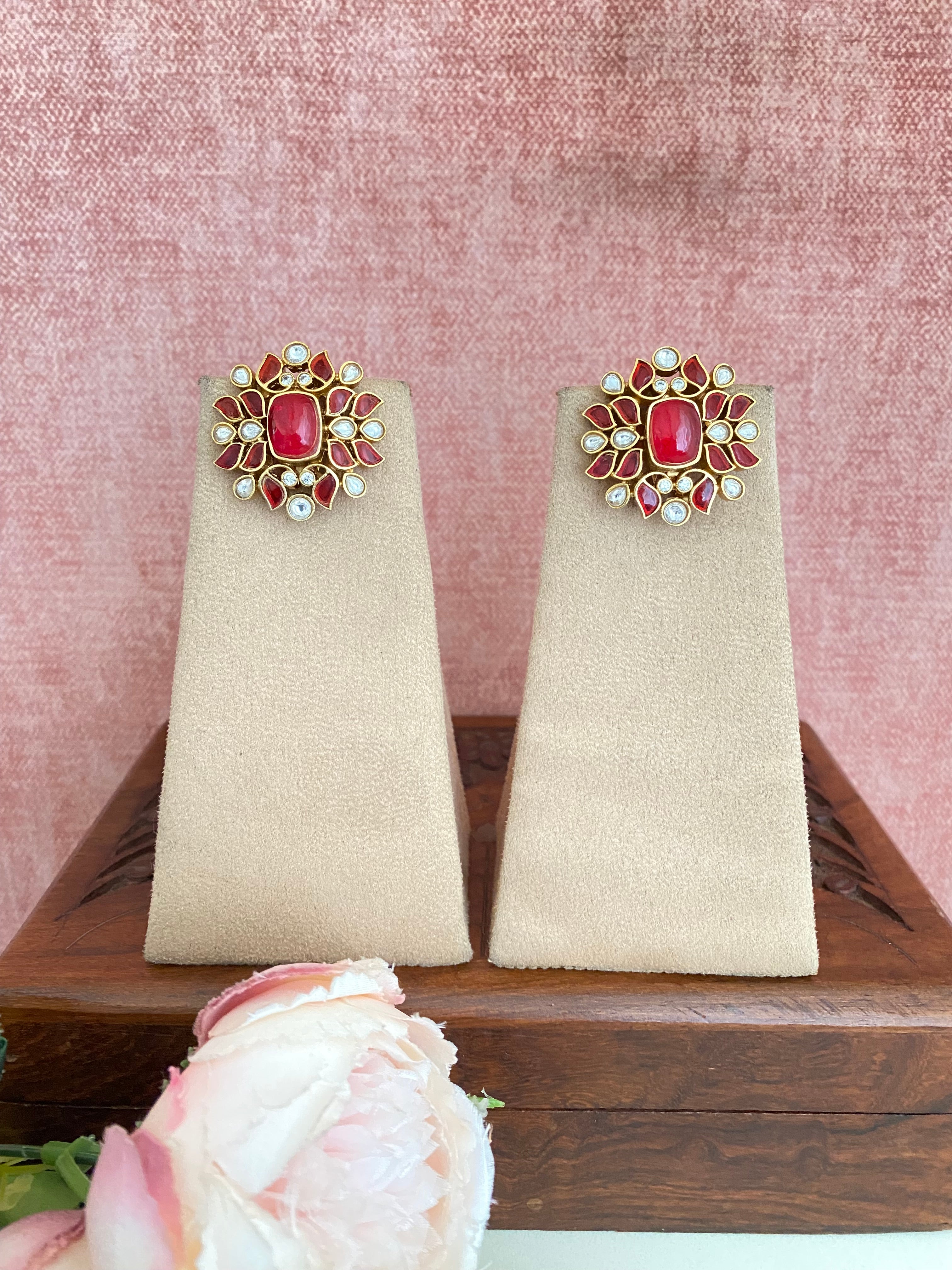 Gold plated Red Stone Studs