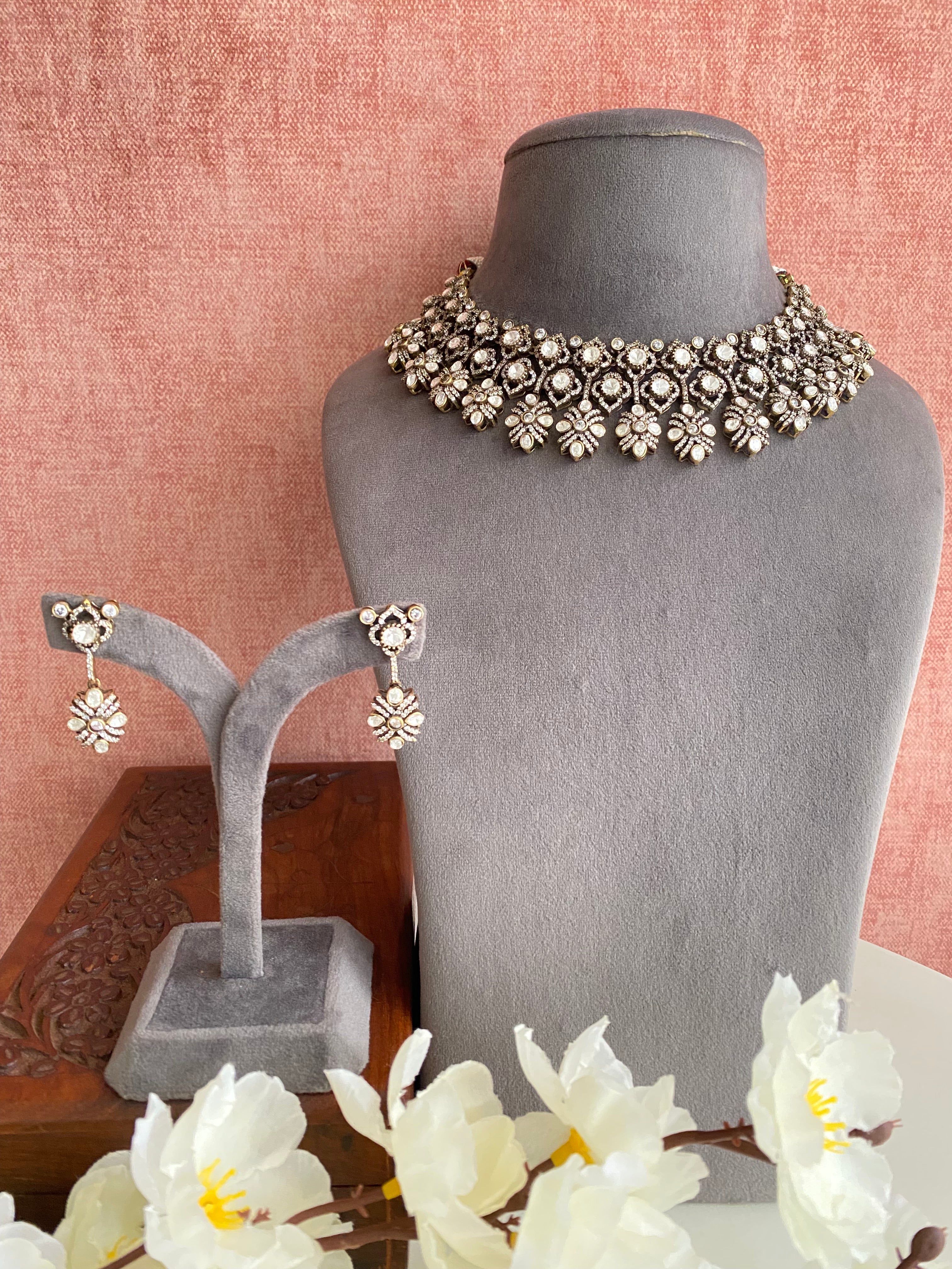 silver plating Moissanite Necklace Set