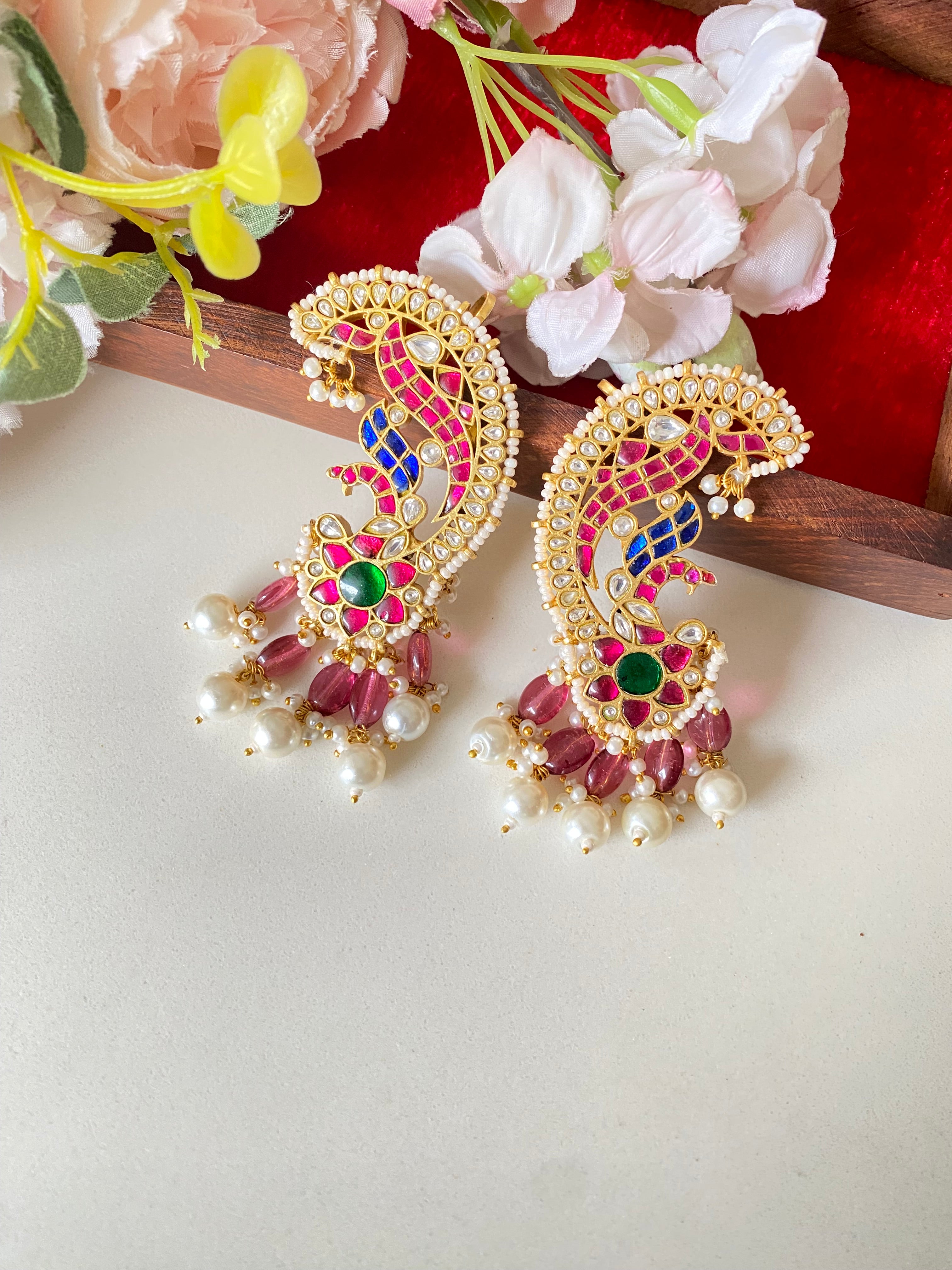 Multi Color Kundan Ear cuffs