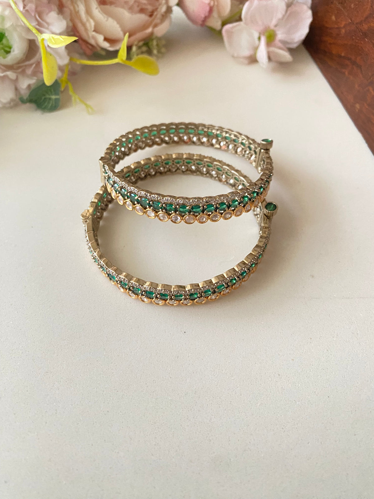 Gold plated Moissanite green Bangles