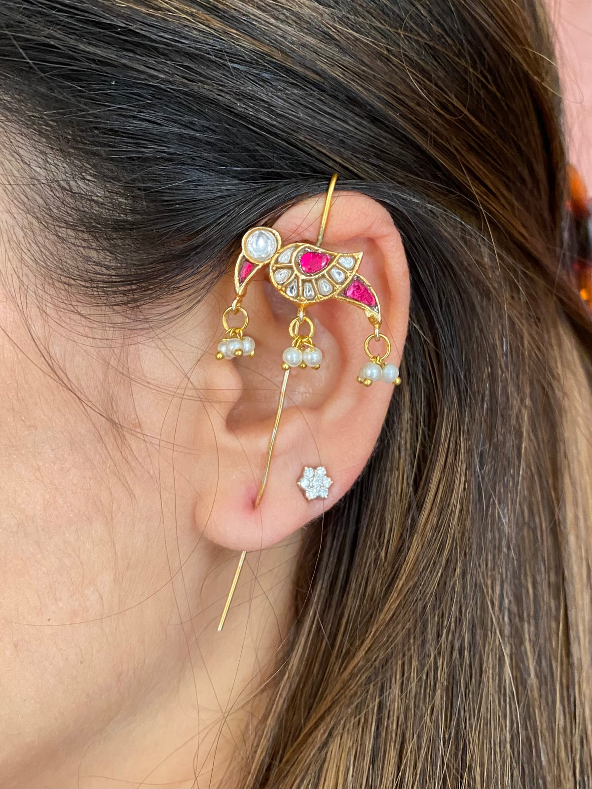 Gold plated Kundan Ear Cuff