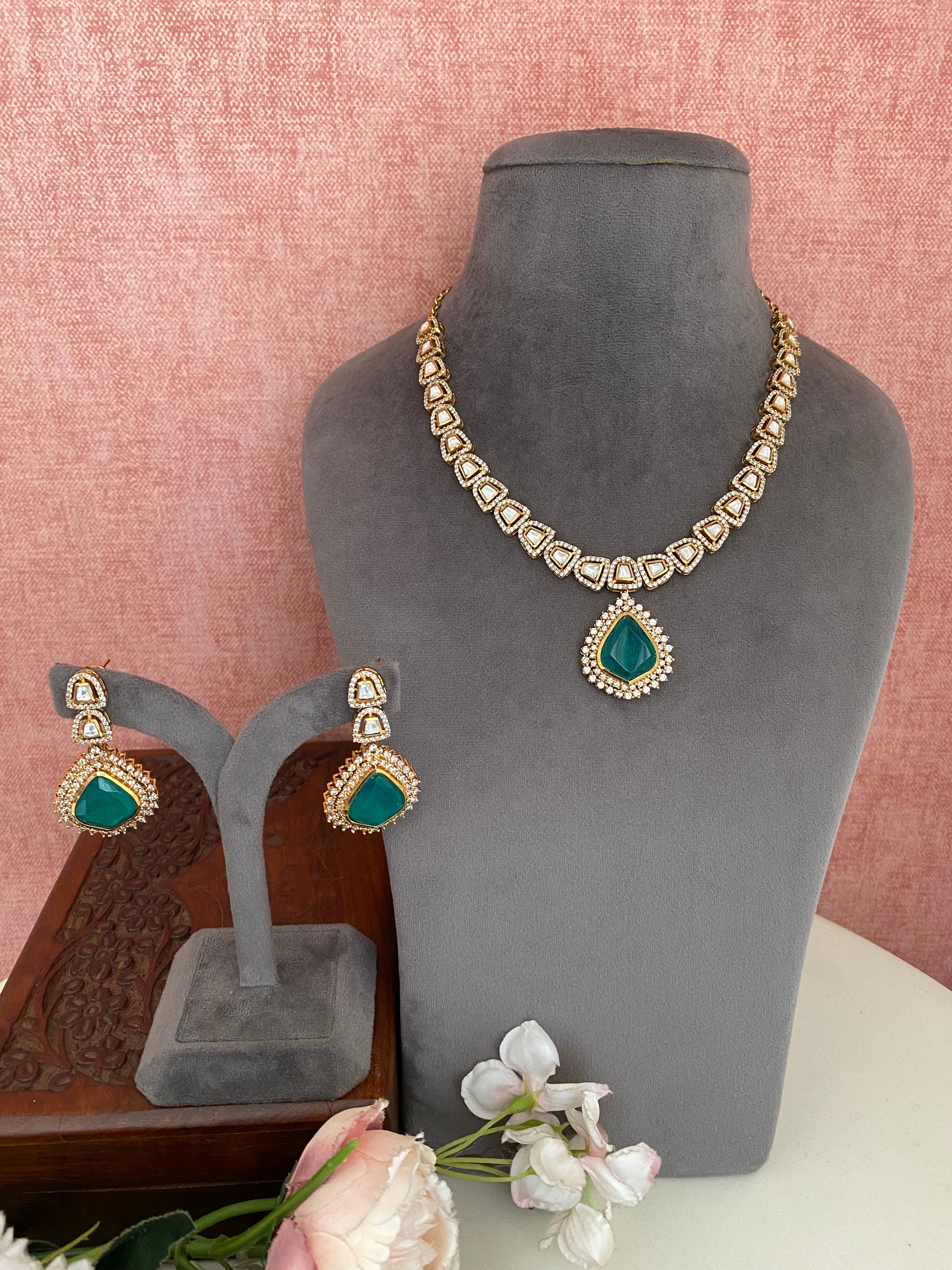 Mint Stone Moissanite Necklace set