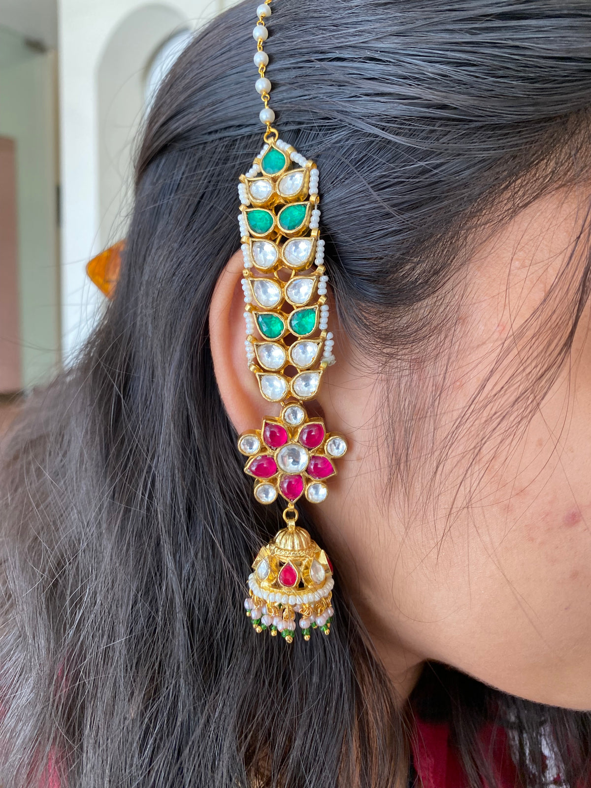 Gold Plated Long Kundan Jhumka