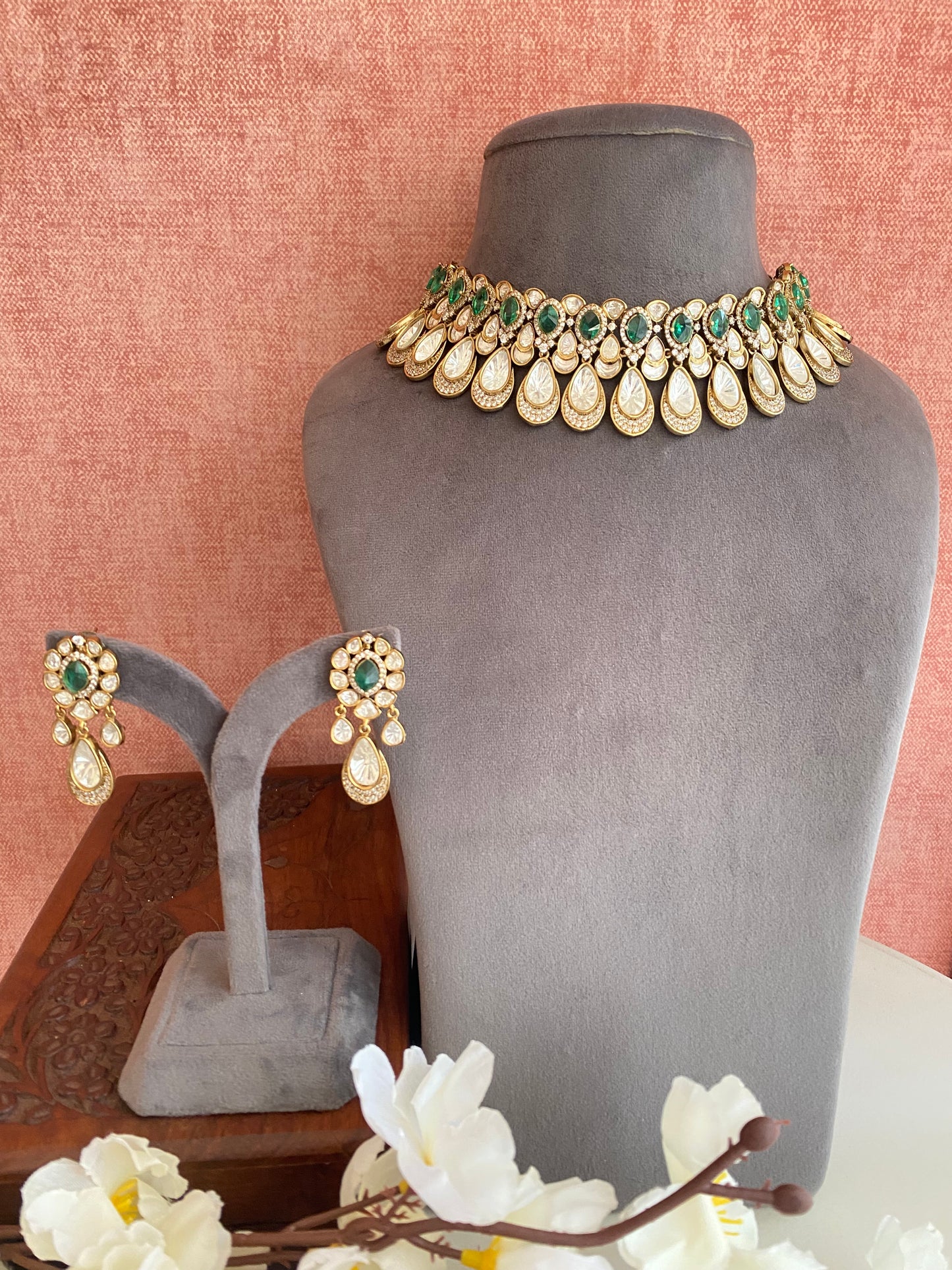 Gold Plated polki pink Necklace Set