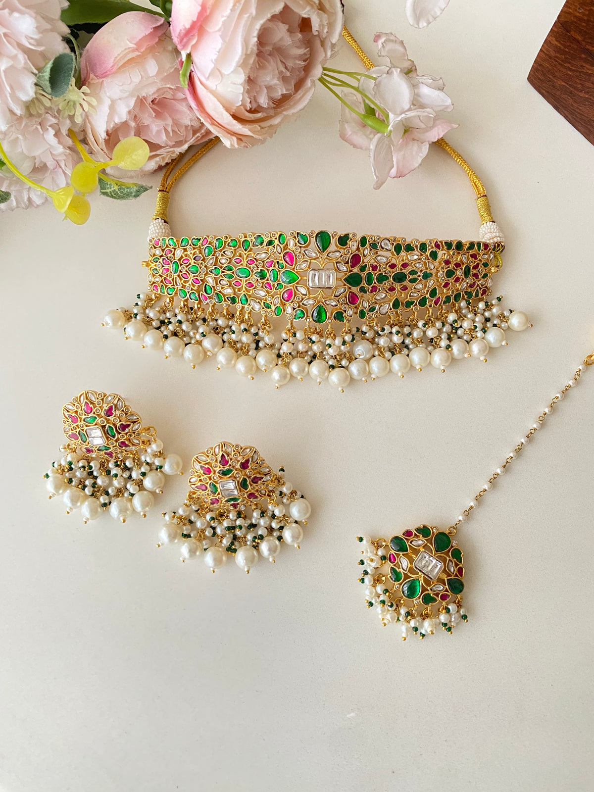 Gold plated Multicolor  Kundan choker Set