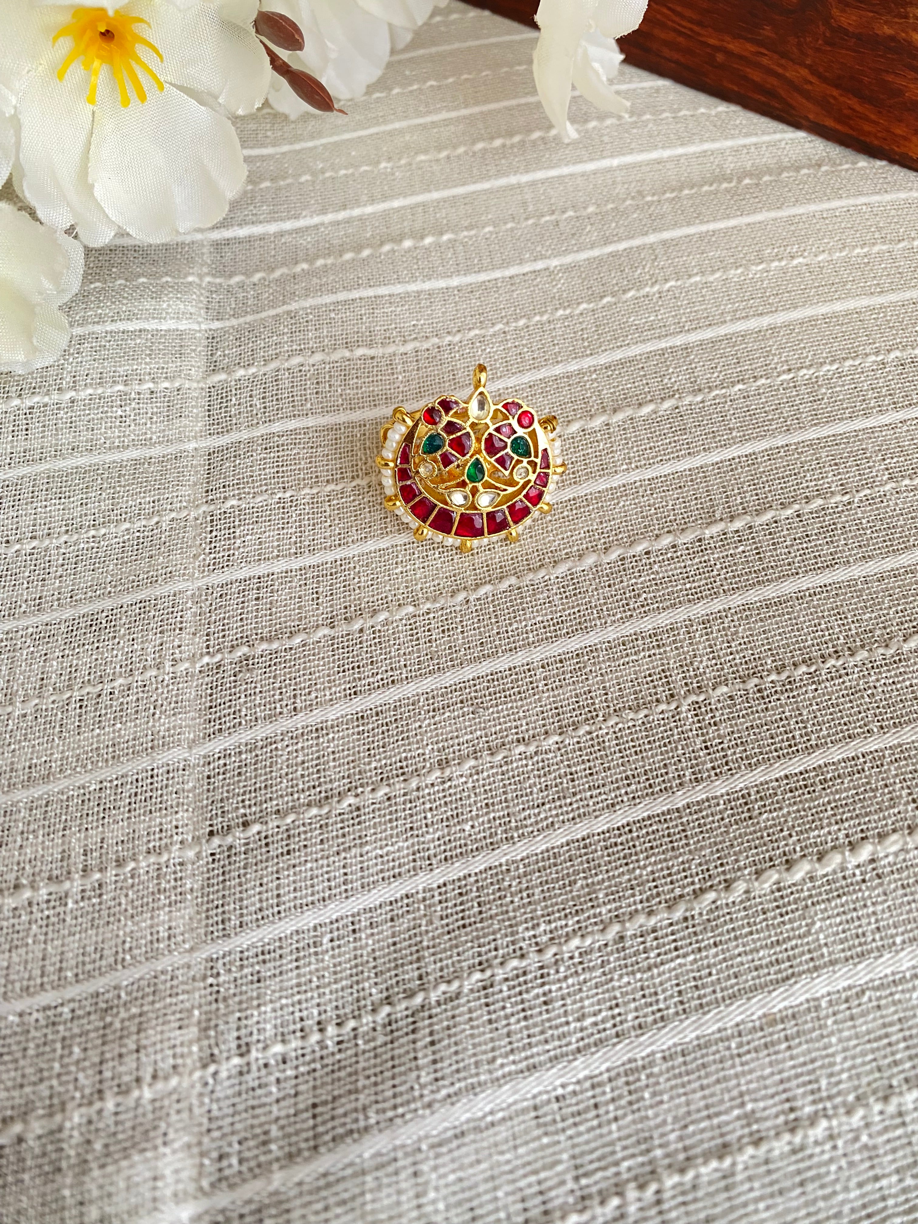 Gold Plated Pink and green Kundan Ring