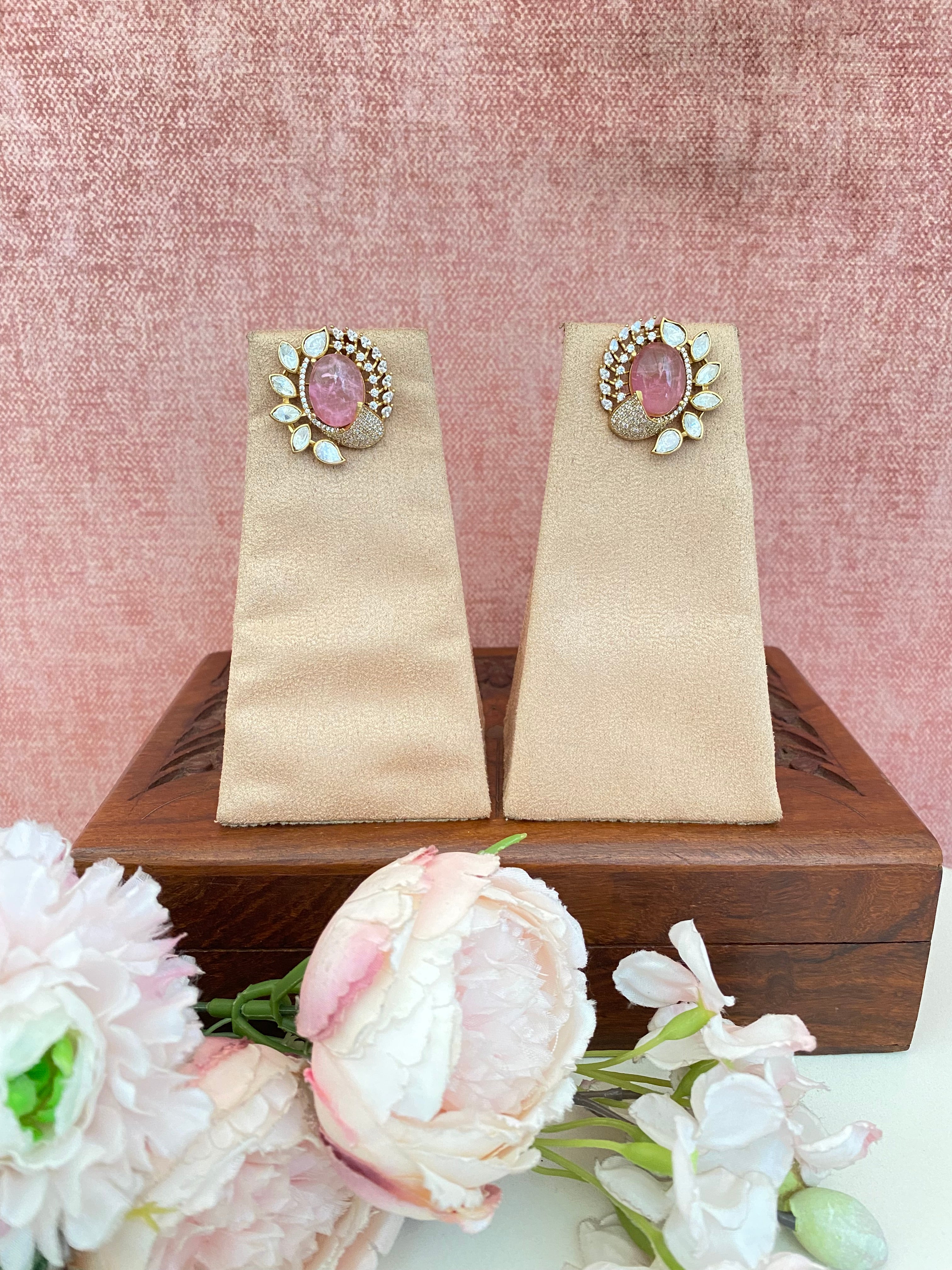 Gold plated Moissanite pink studs