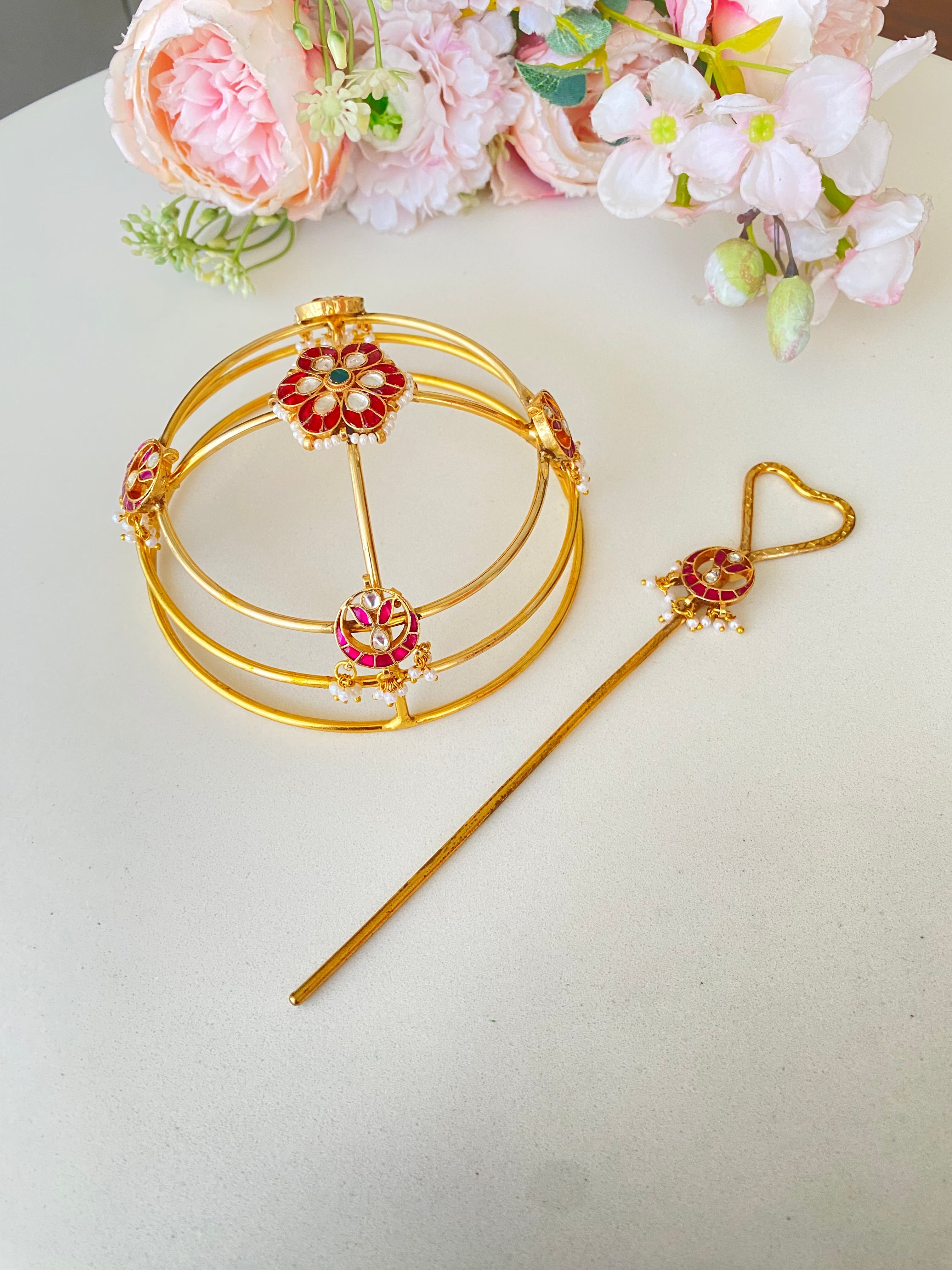 Kundan Hair Bun Holder with Juda Stick