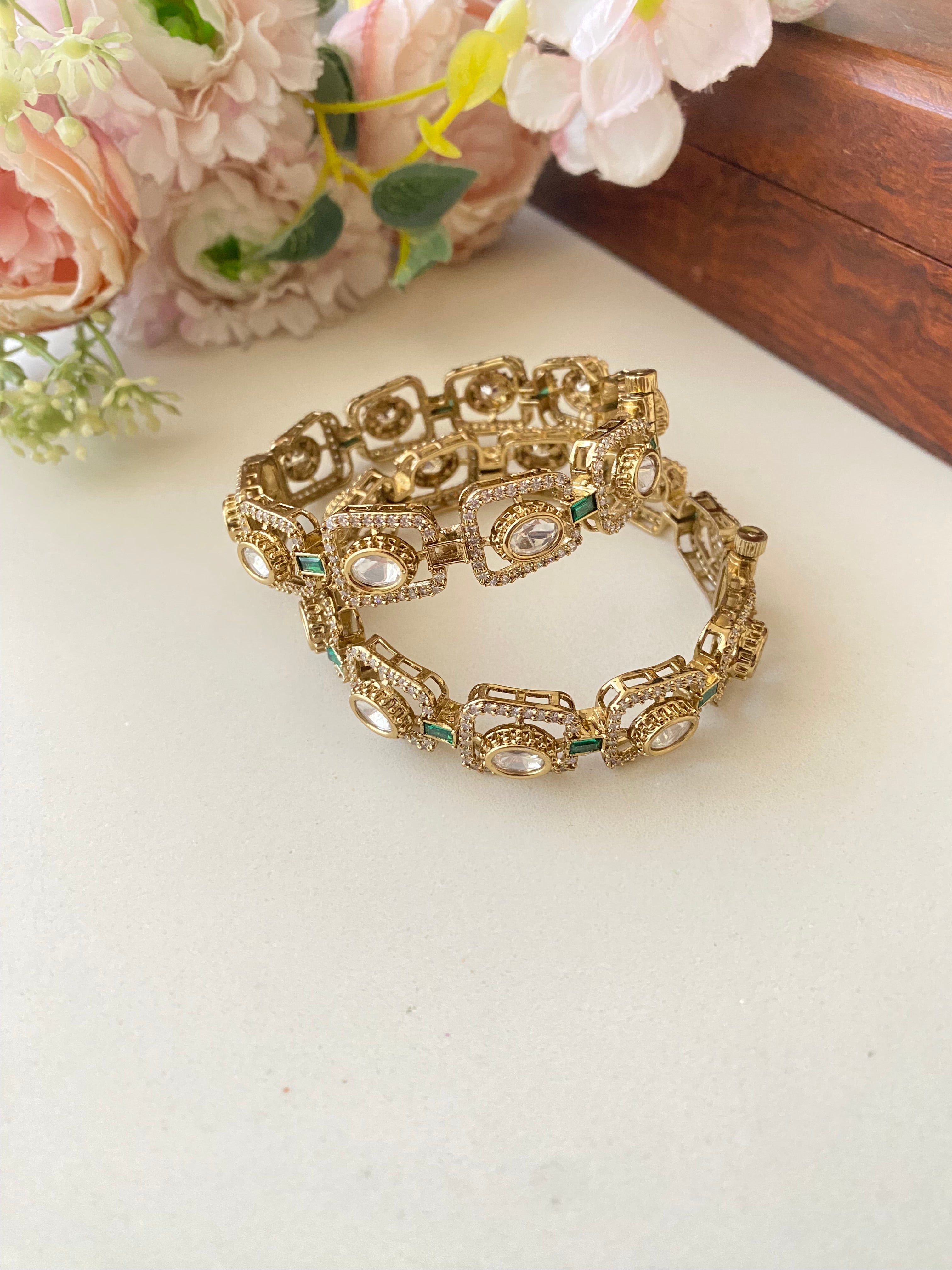 Dual plated Moissanite green Bangles