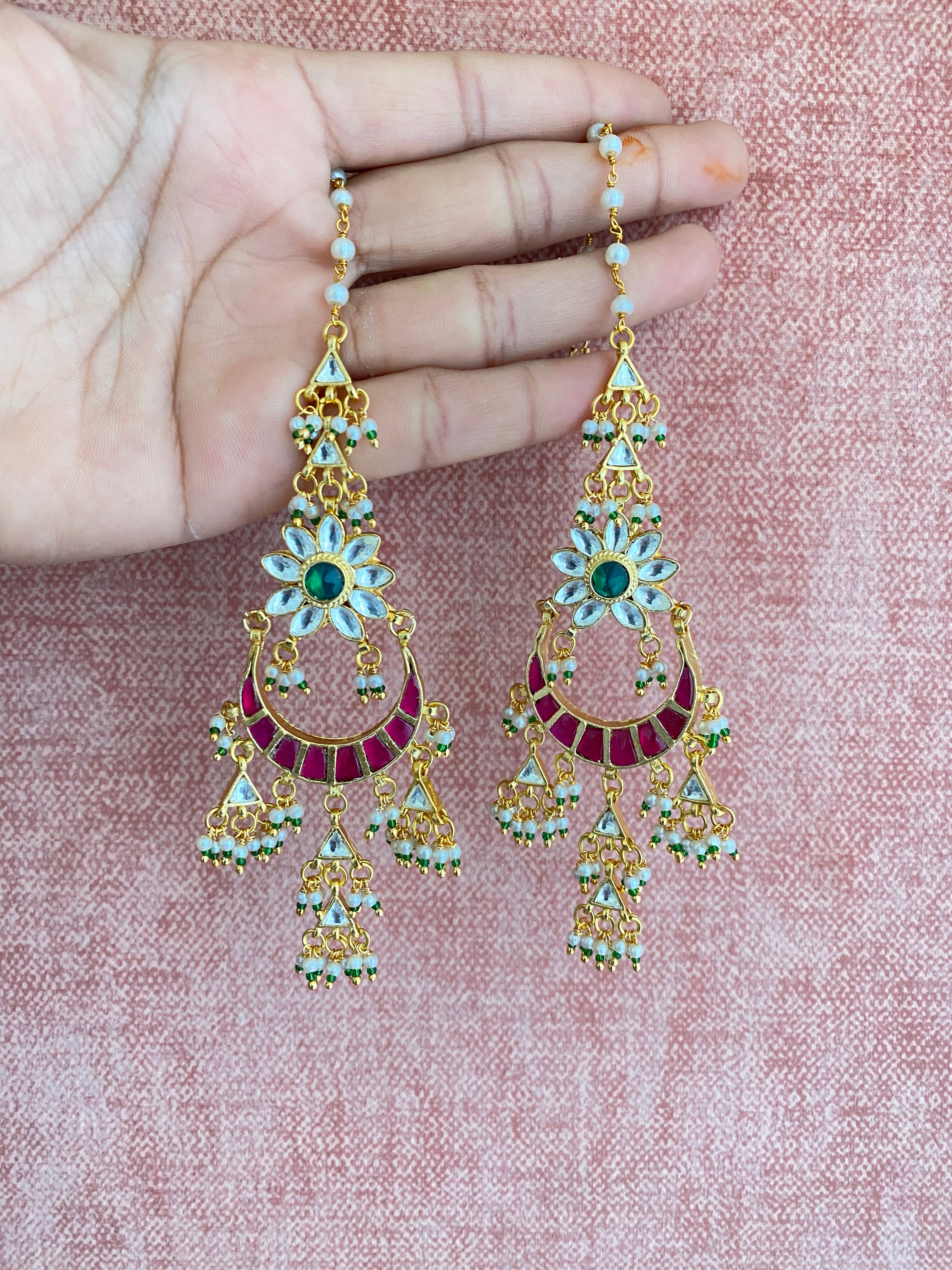 Pink Kundan chandbaali