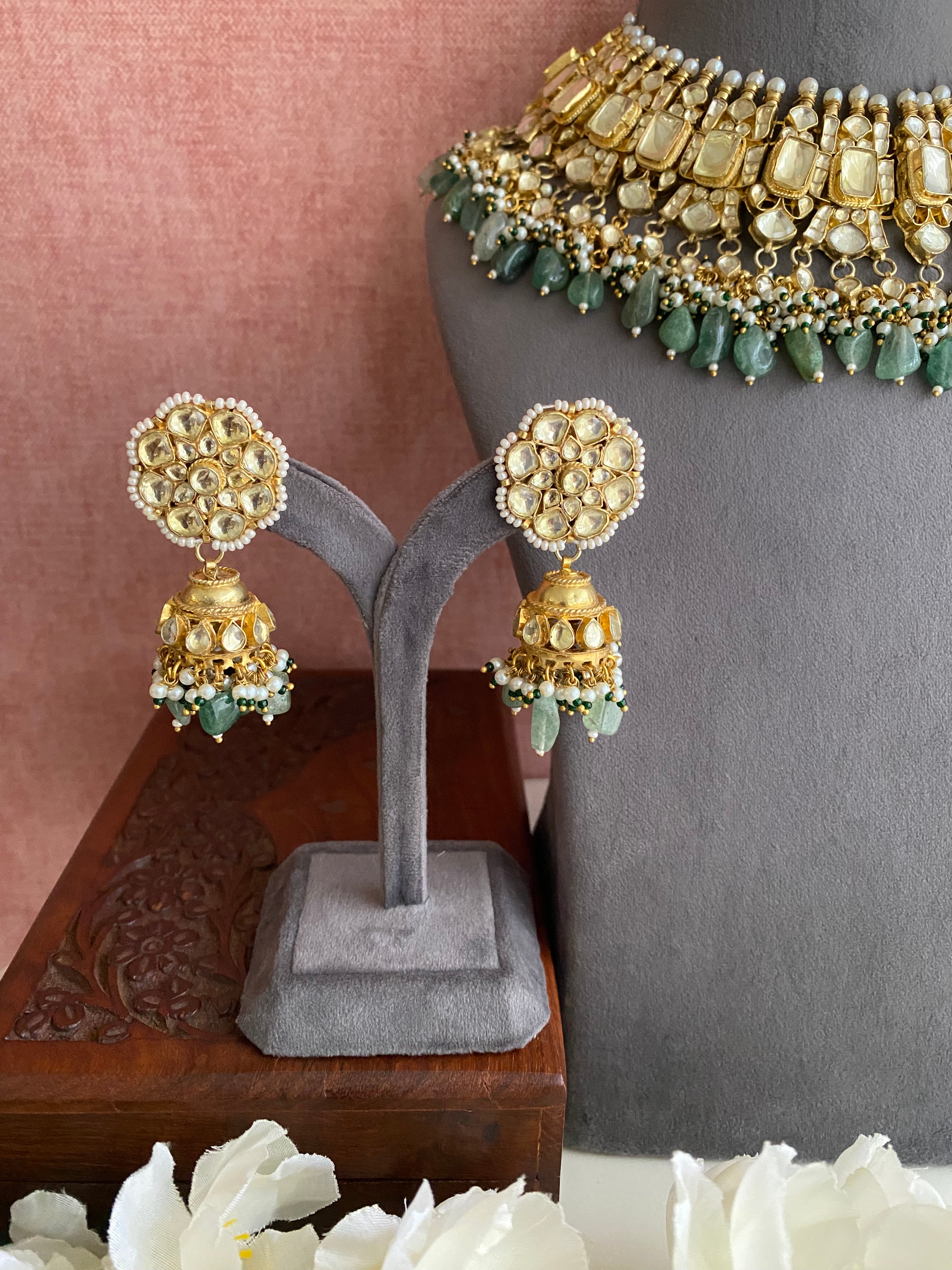 Kundan Choker set in mint drops