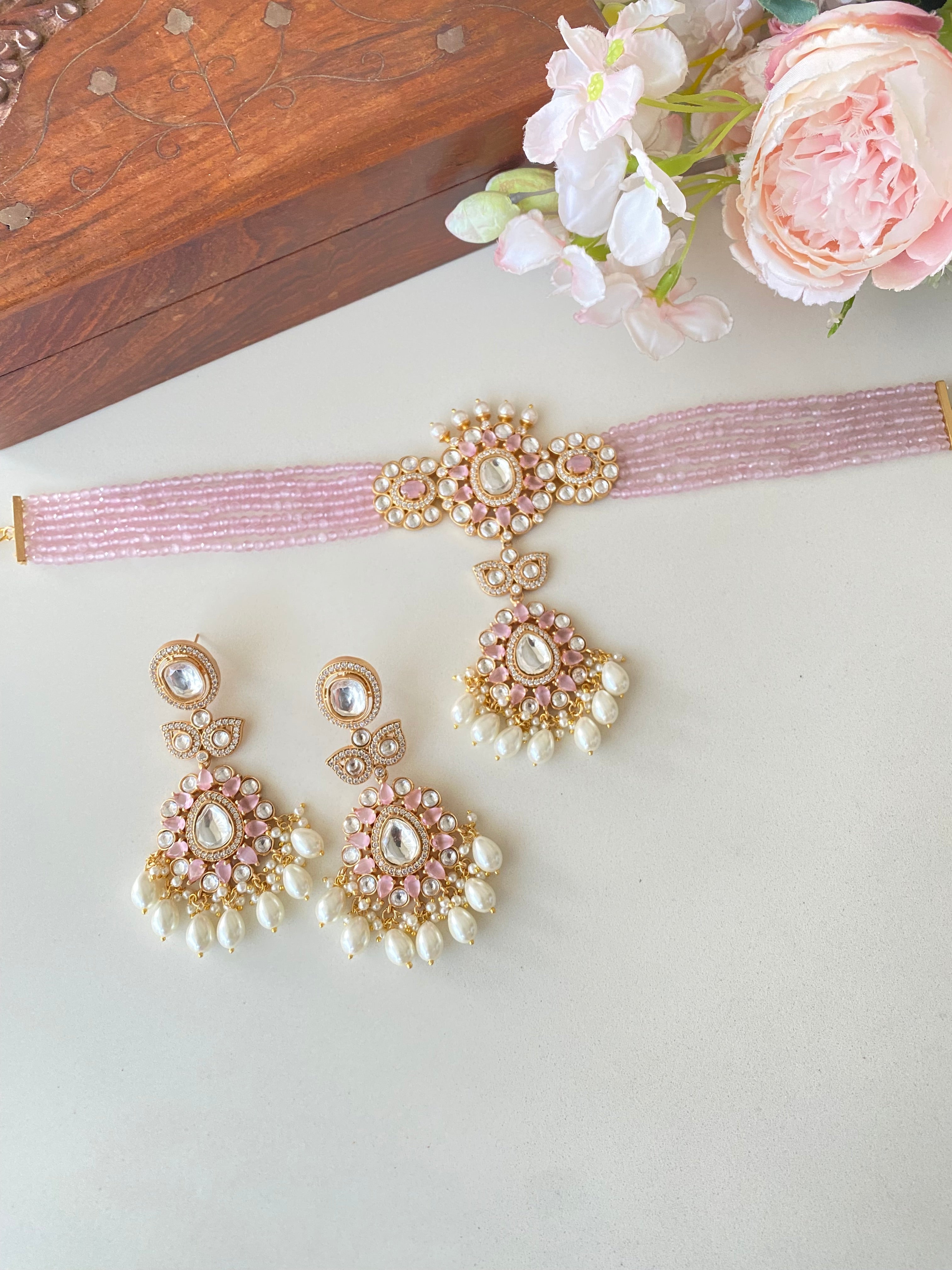Gold plated Pink Chokar Set