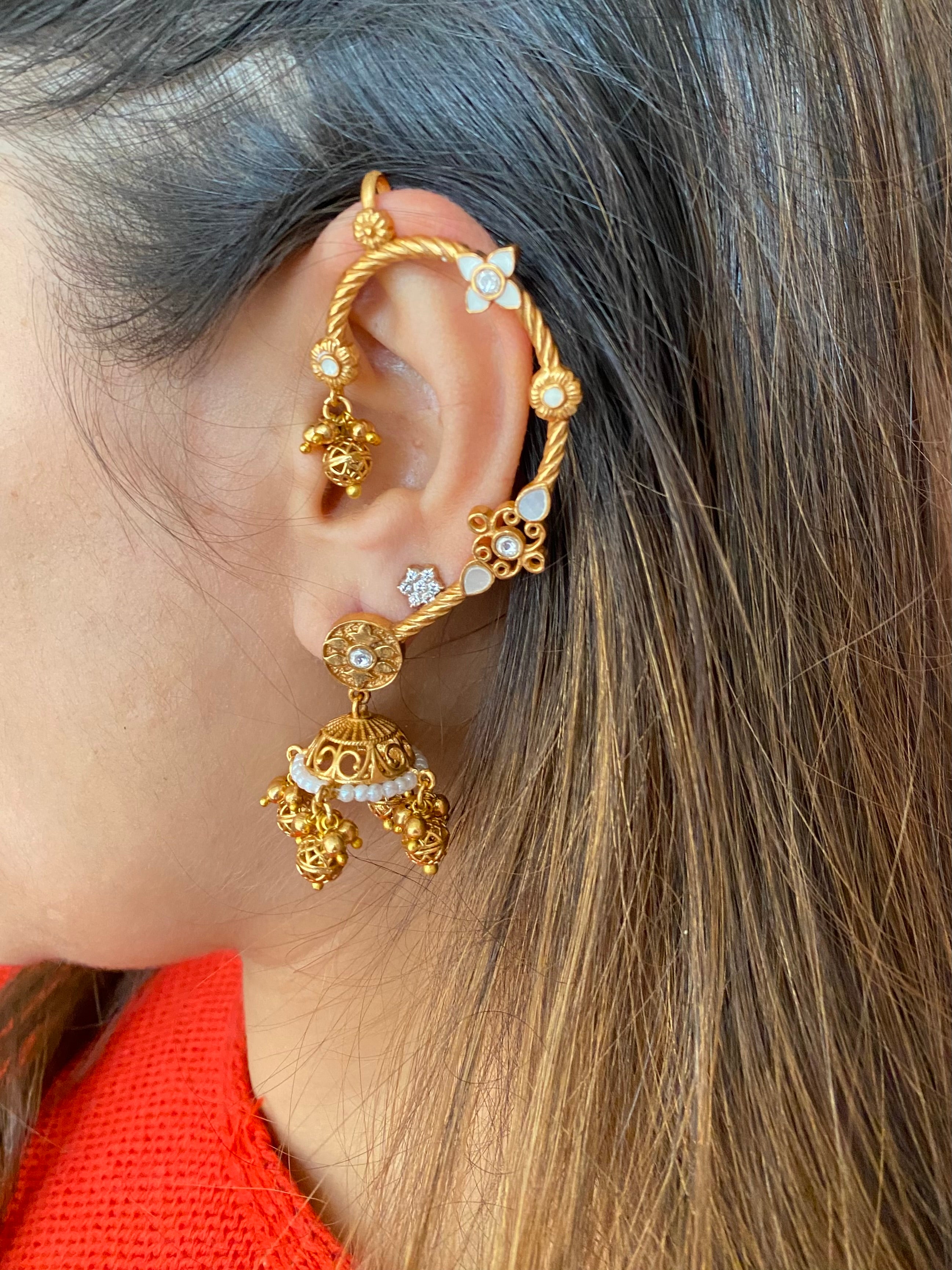 Gold plated Kundan Ear Cuff