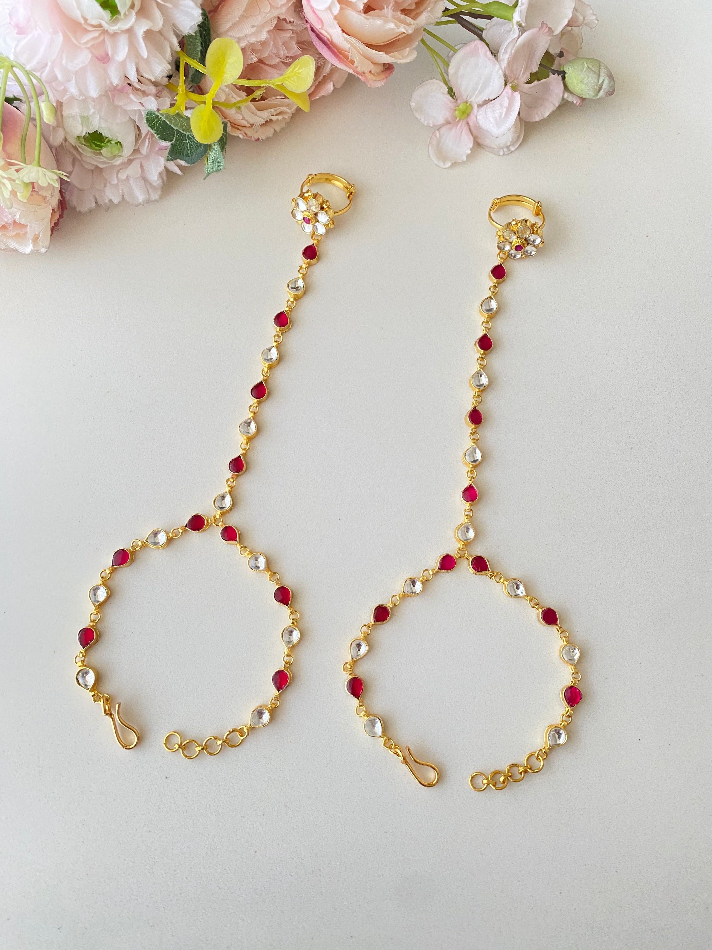 Pink Kundan Pearl Hathphool