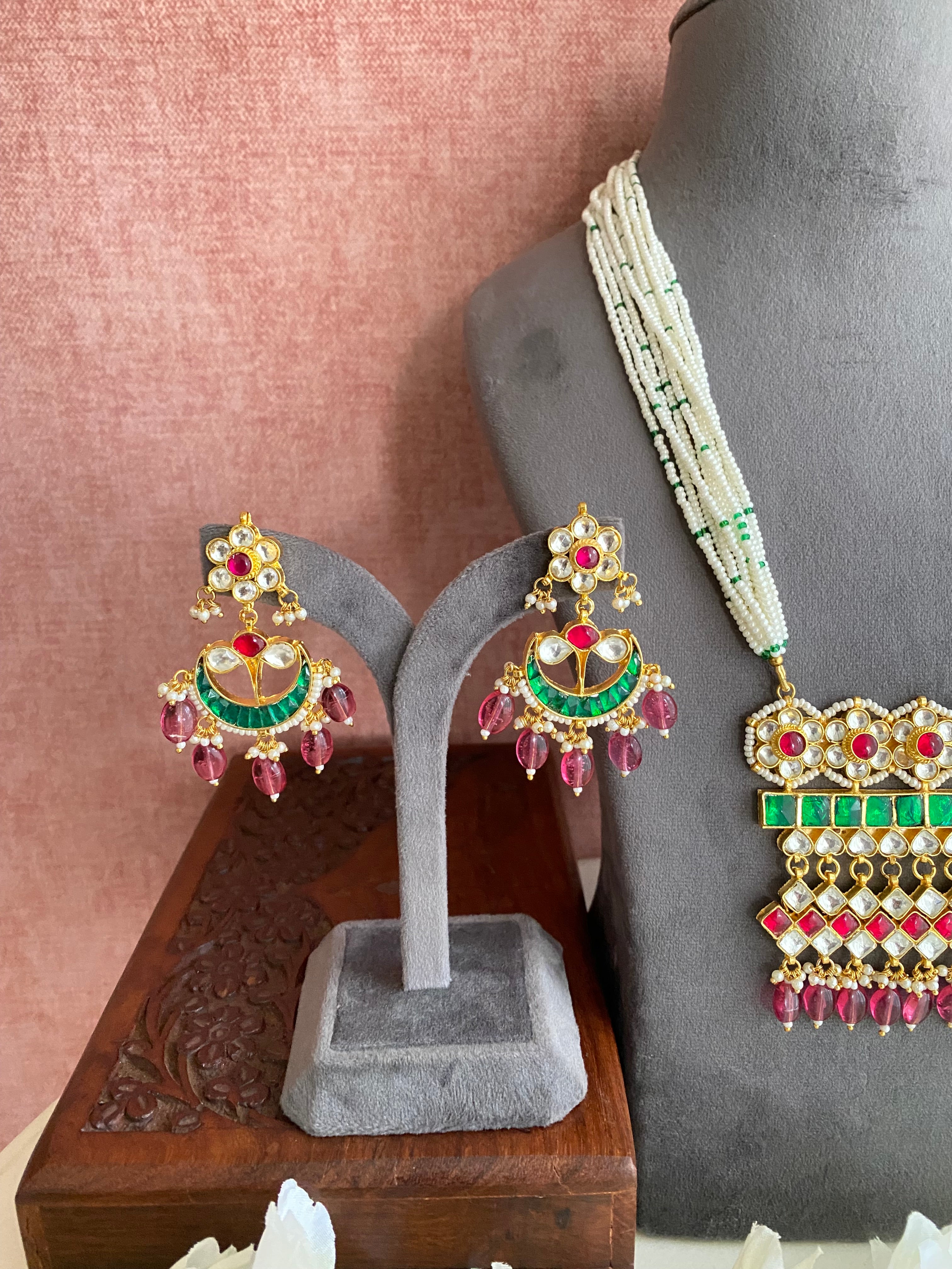Gold Plated Kundan Long Necklace set