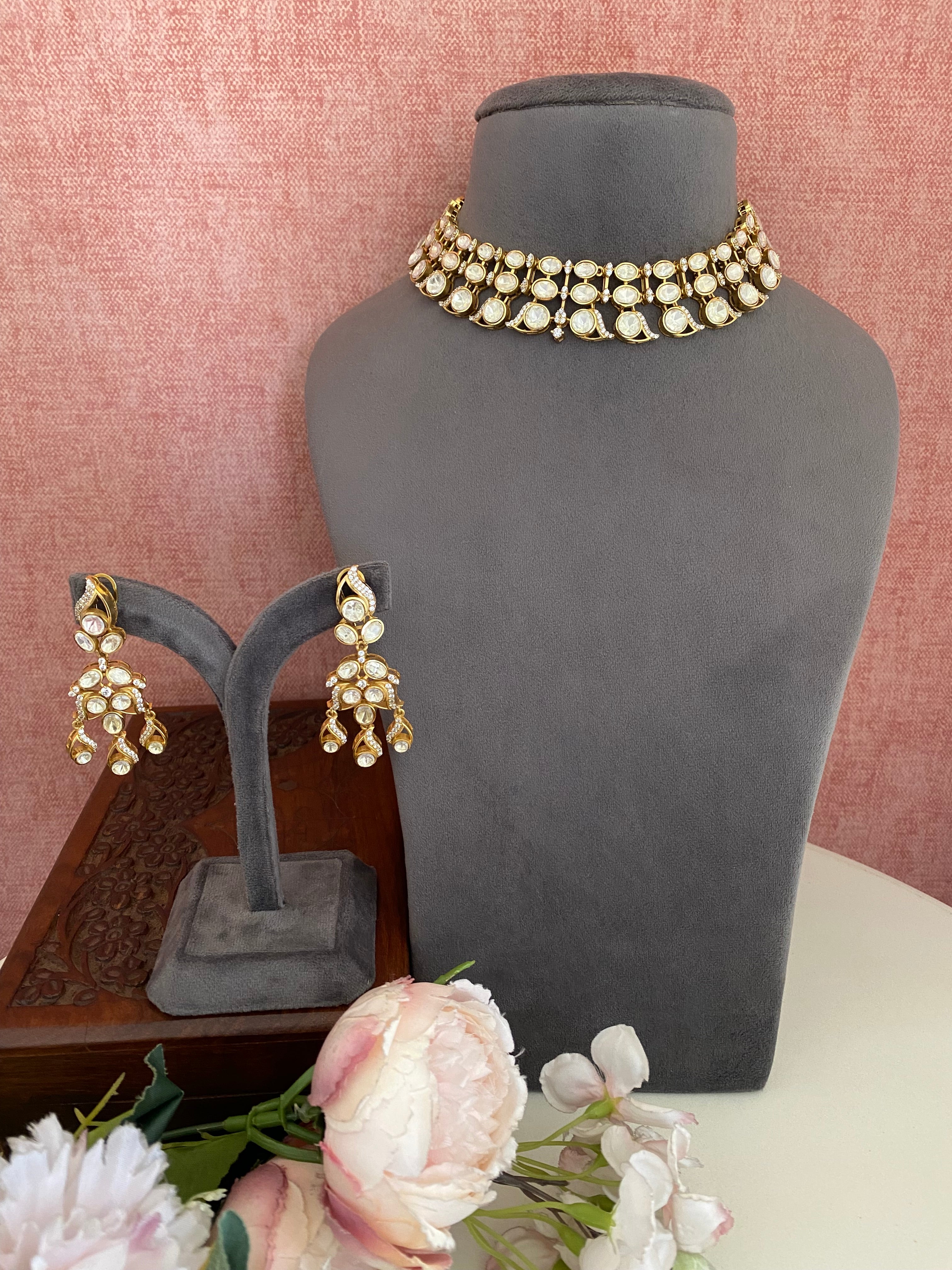 Gold plated Moissanite Choker set