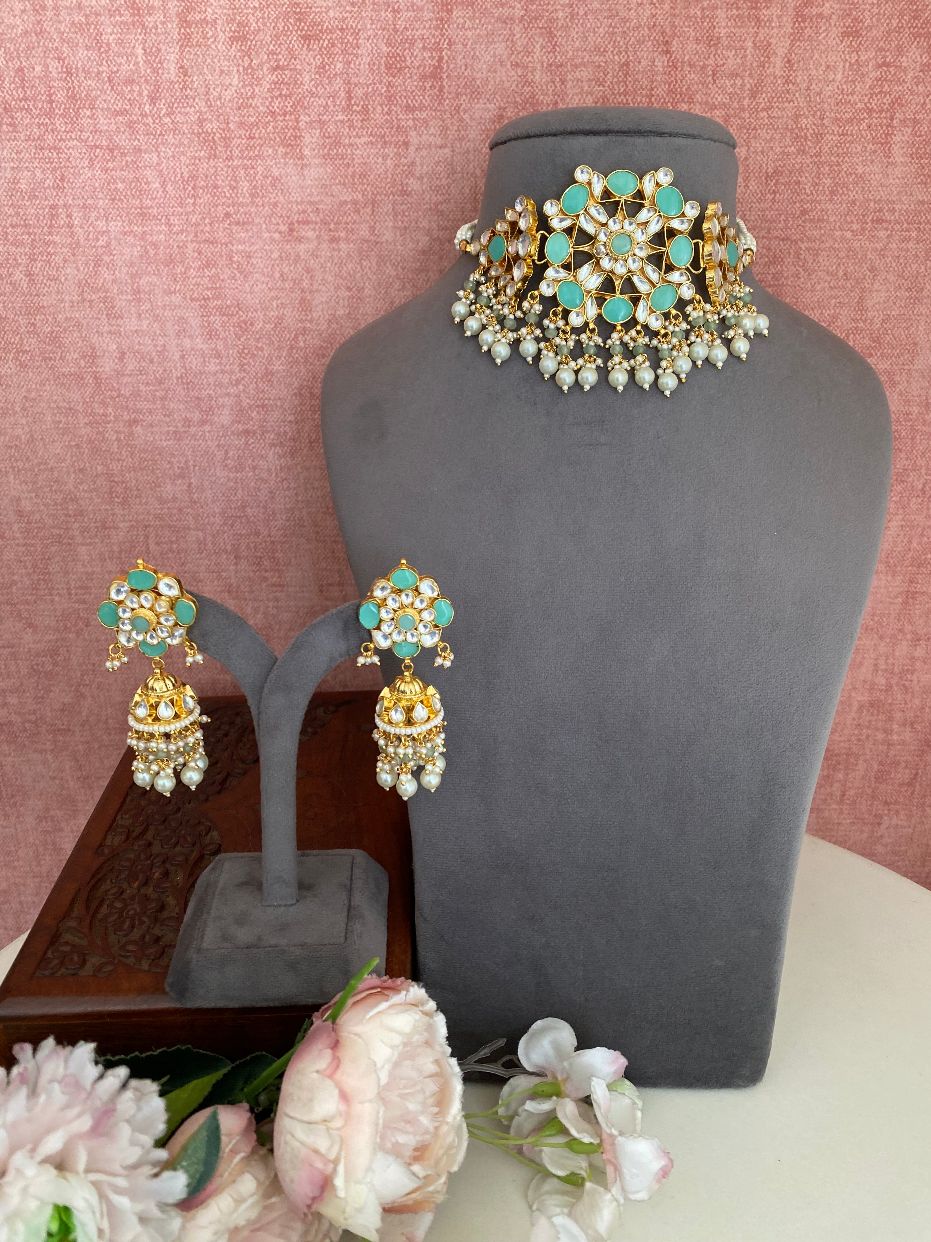 Gold plated turquoise Choker Set