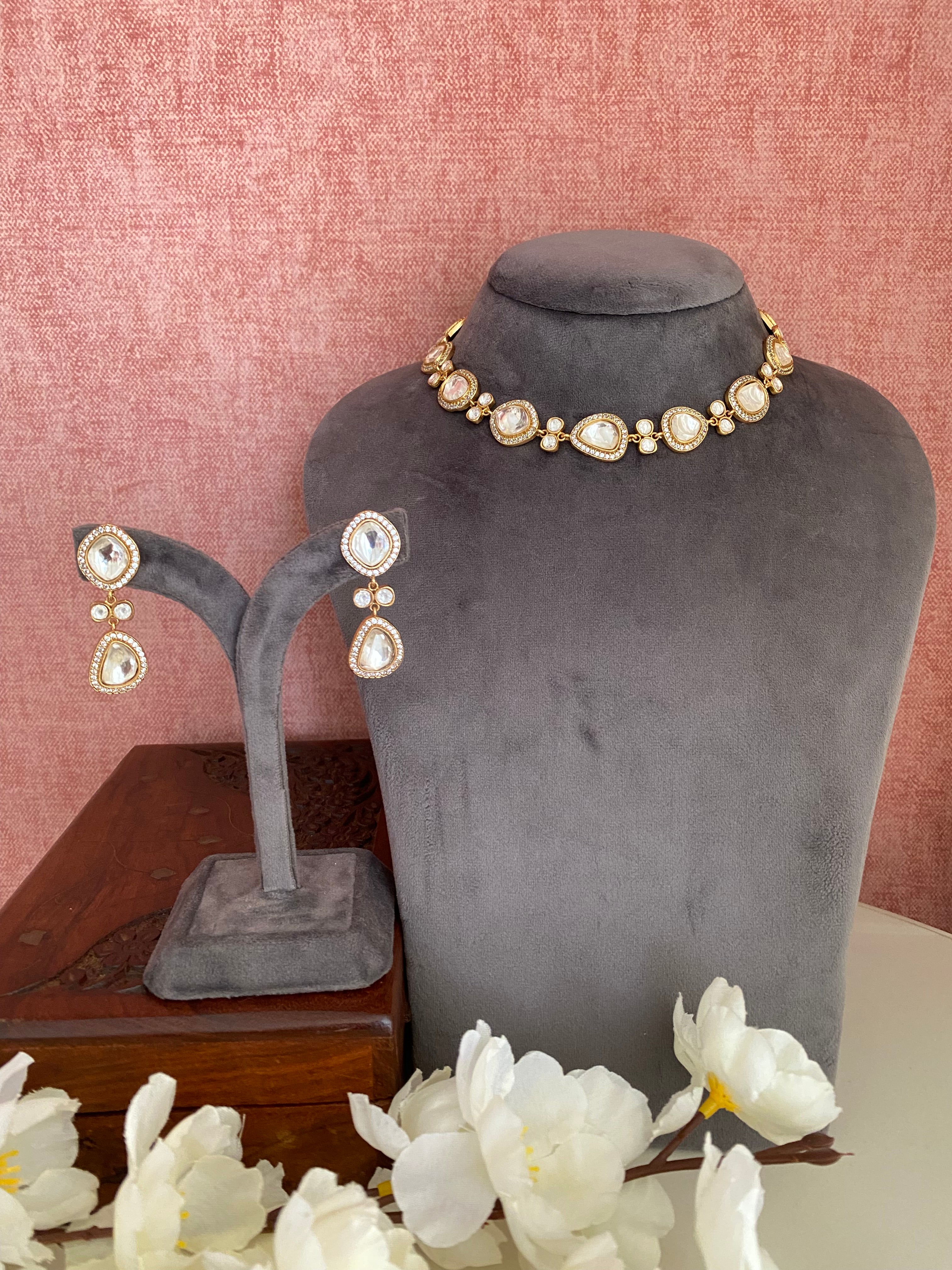 Gold plated Moissanite Choker set