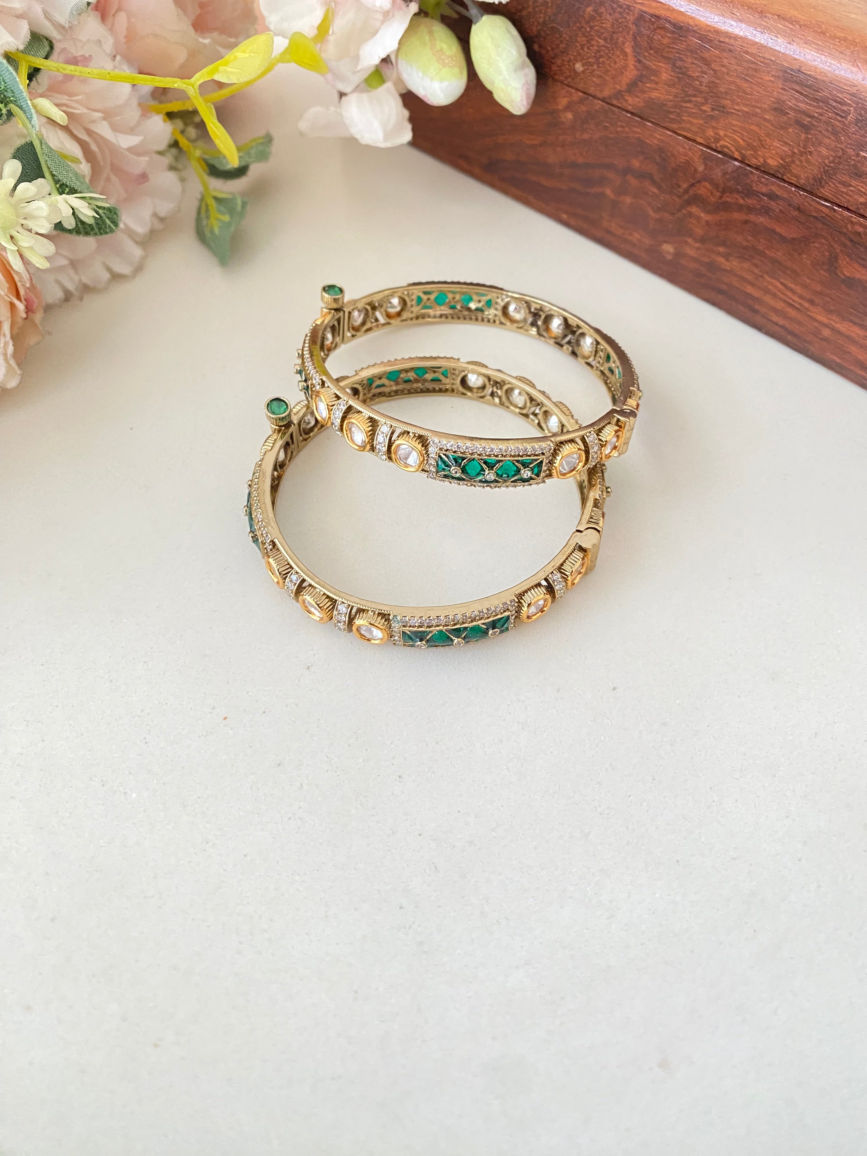 Gold plated Moissanite green Bangles