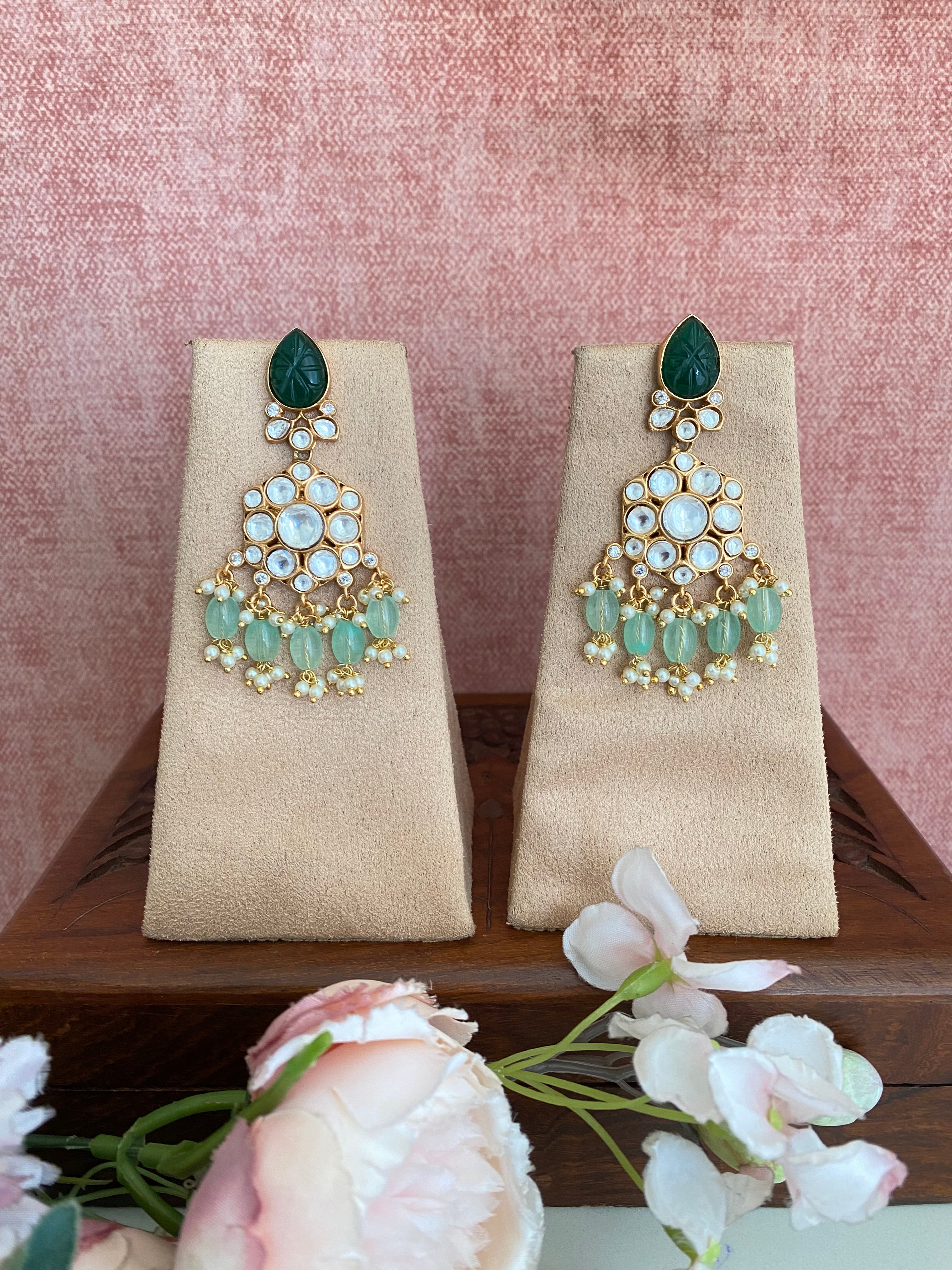 Gold plated Moissanite Mint and Green Earrings