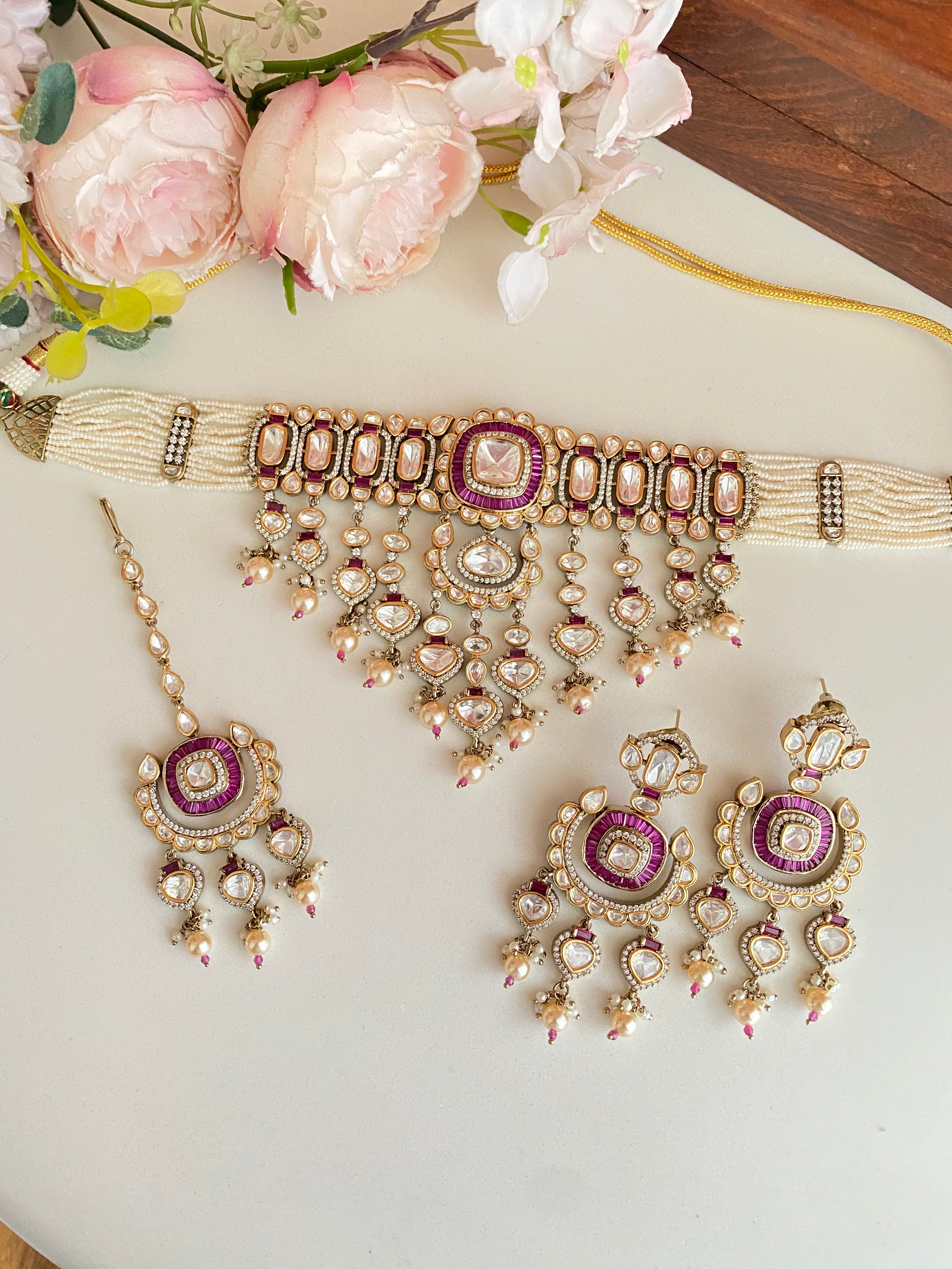 Moissanite Pink choker Set