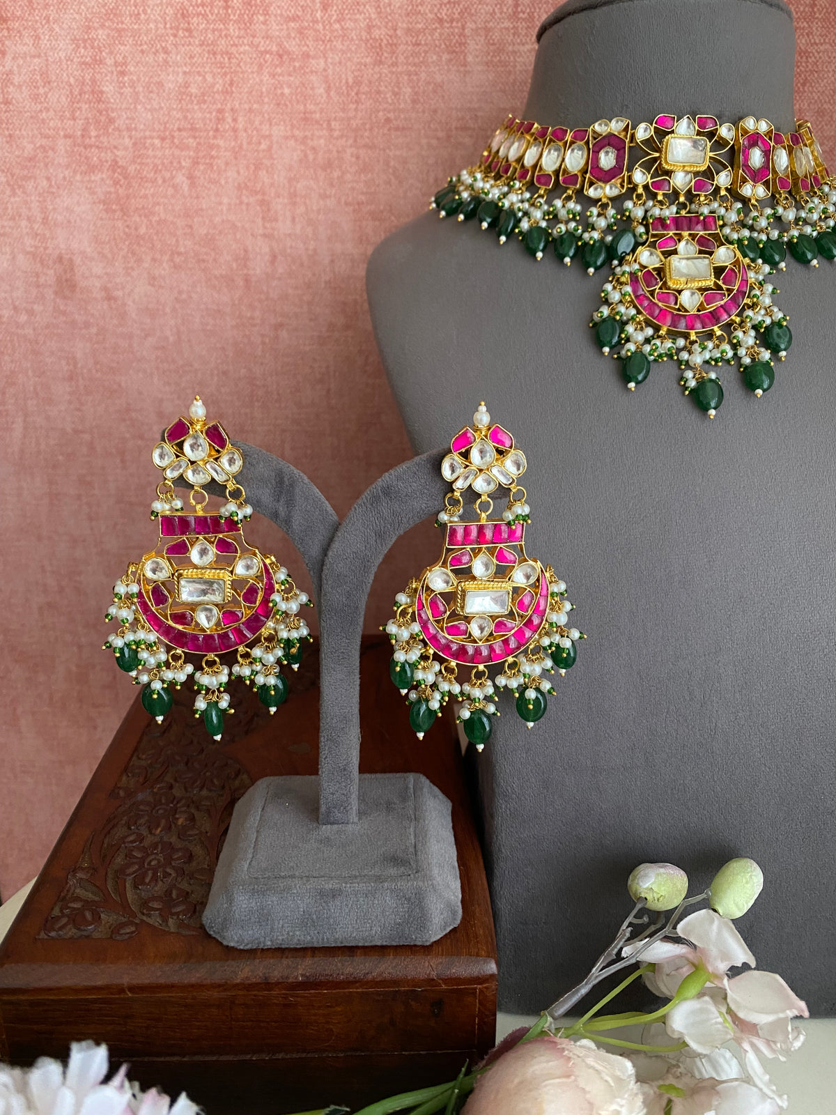 Pink Kundan Necklace set