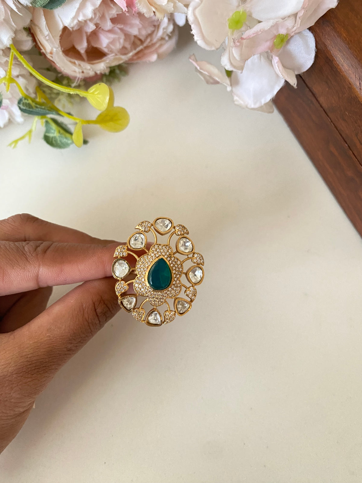 Gold Plated green Moissanite Ring