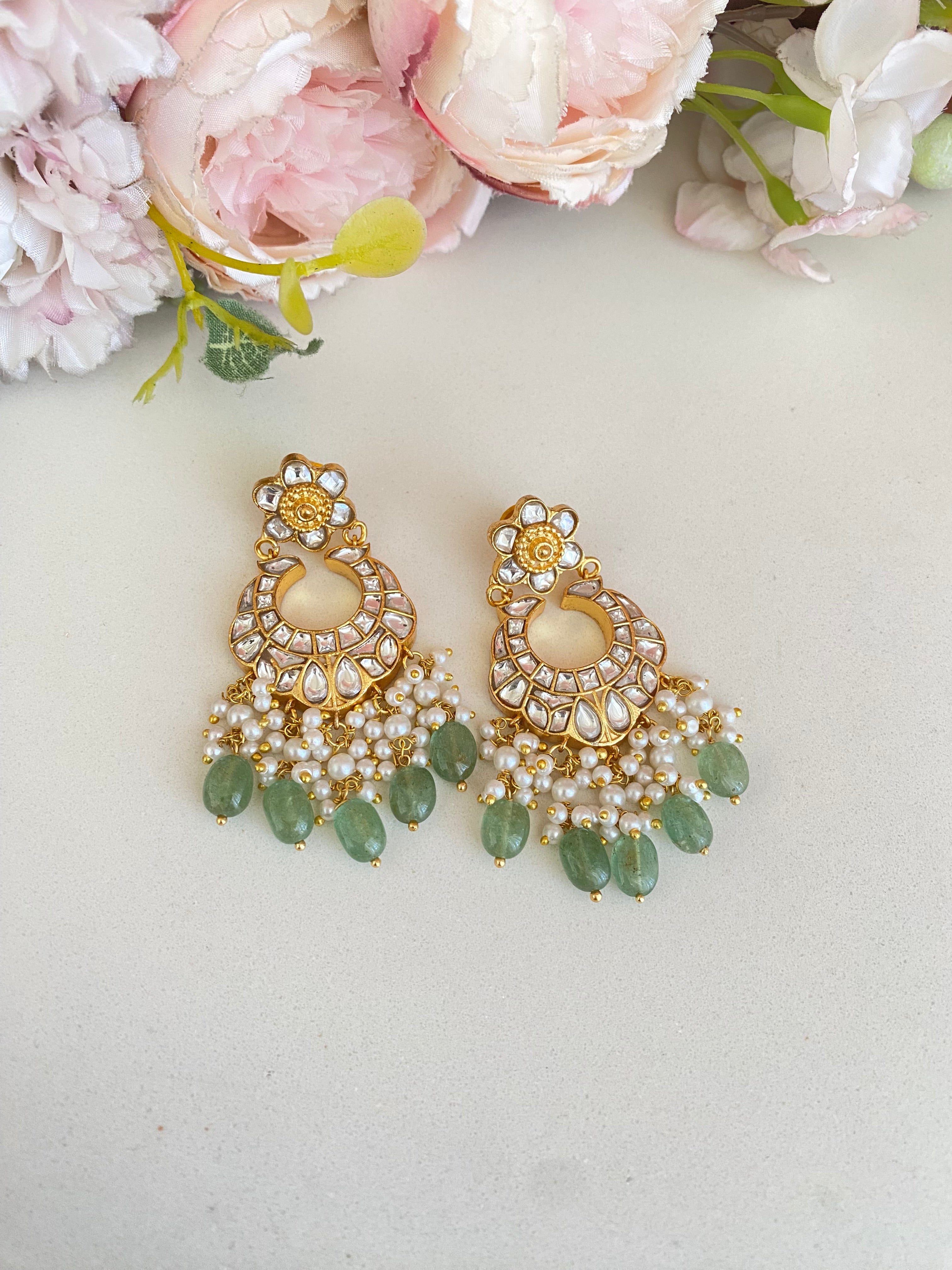 Kundan Earring in mint drops