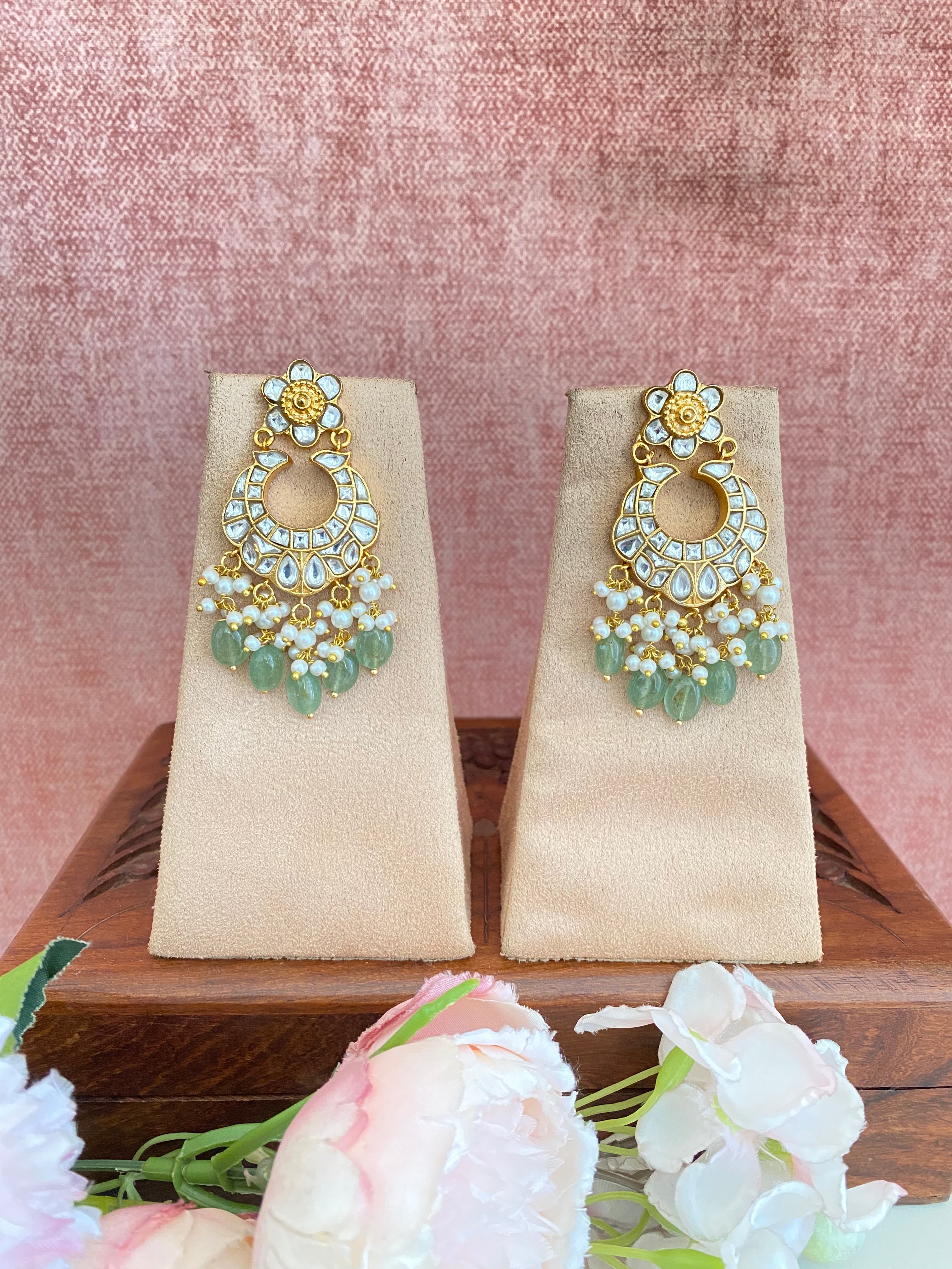 Kundan Earring in mint drops