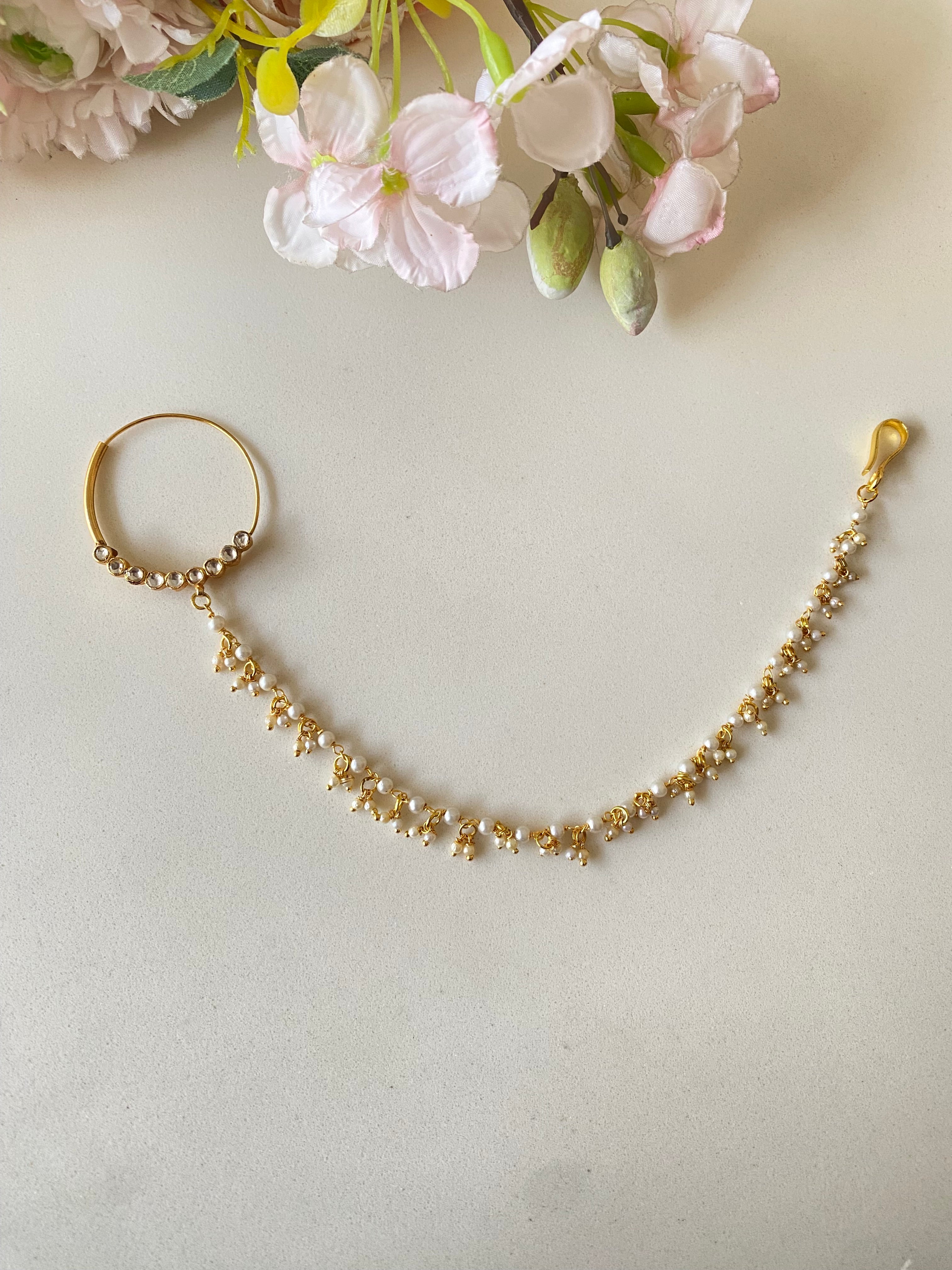 Gold plated Kundan Nose Ring (pierced)