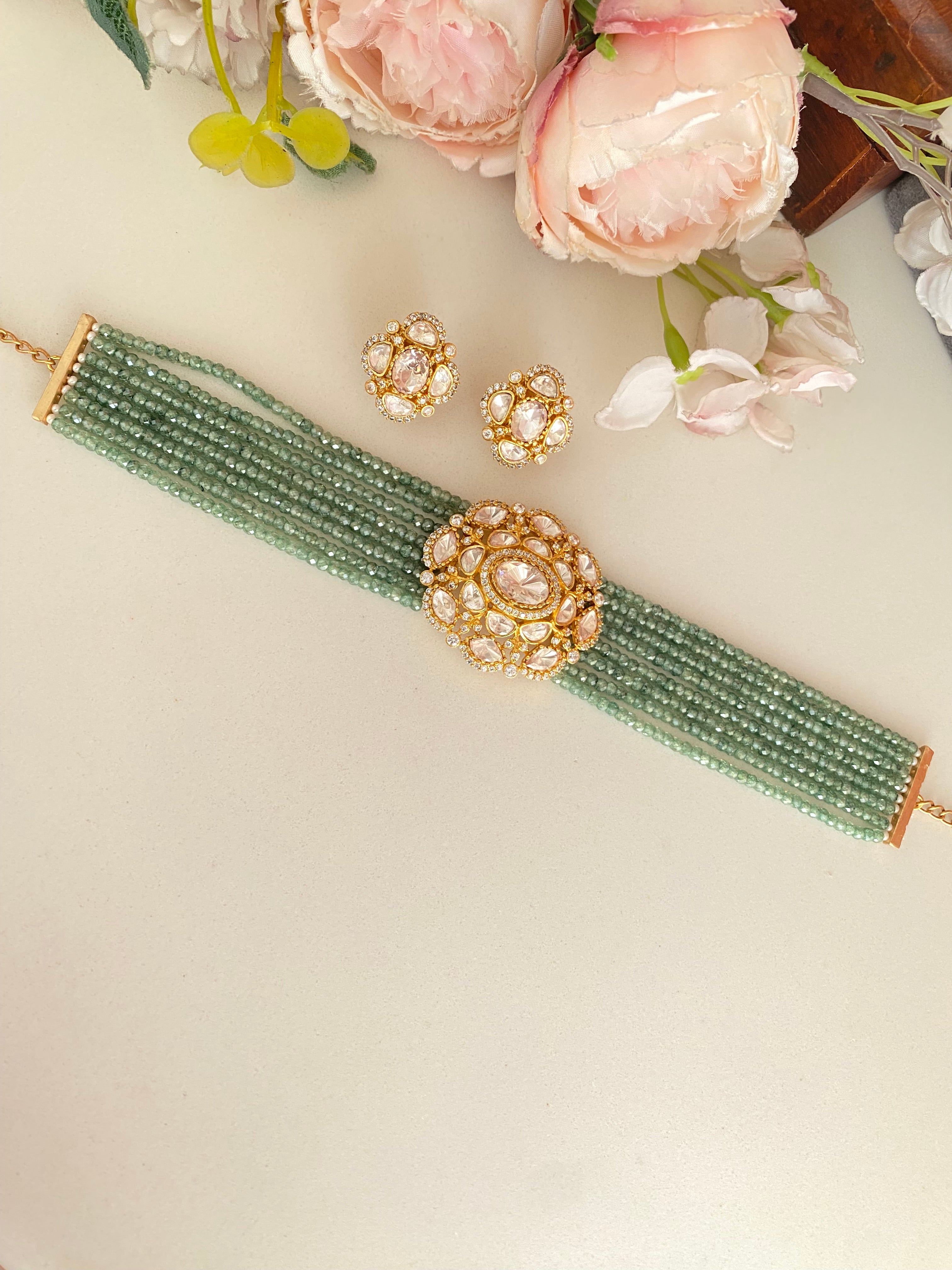 Gold plated Moissanite Choker set