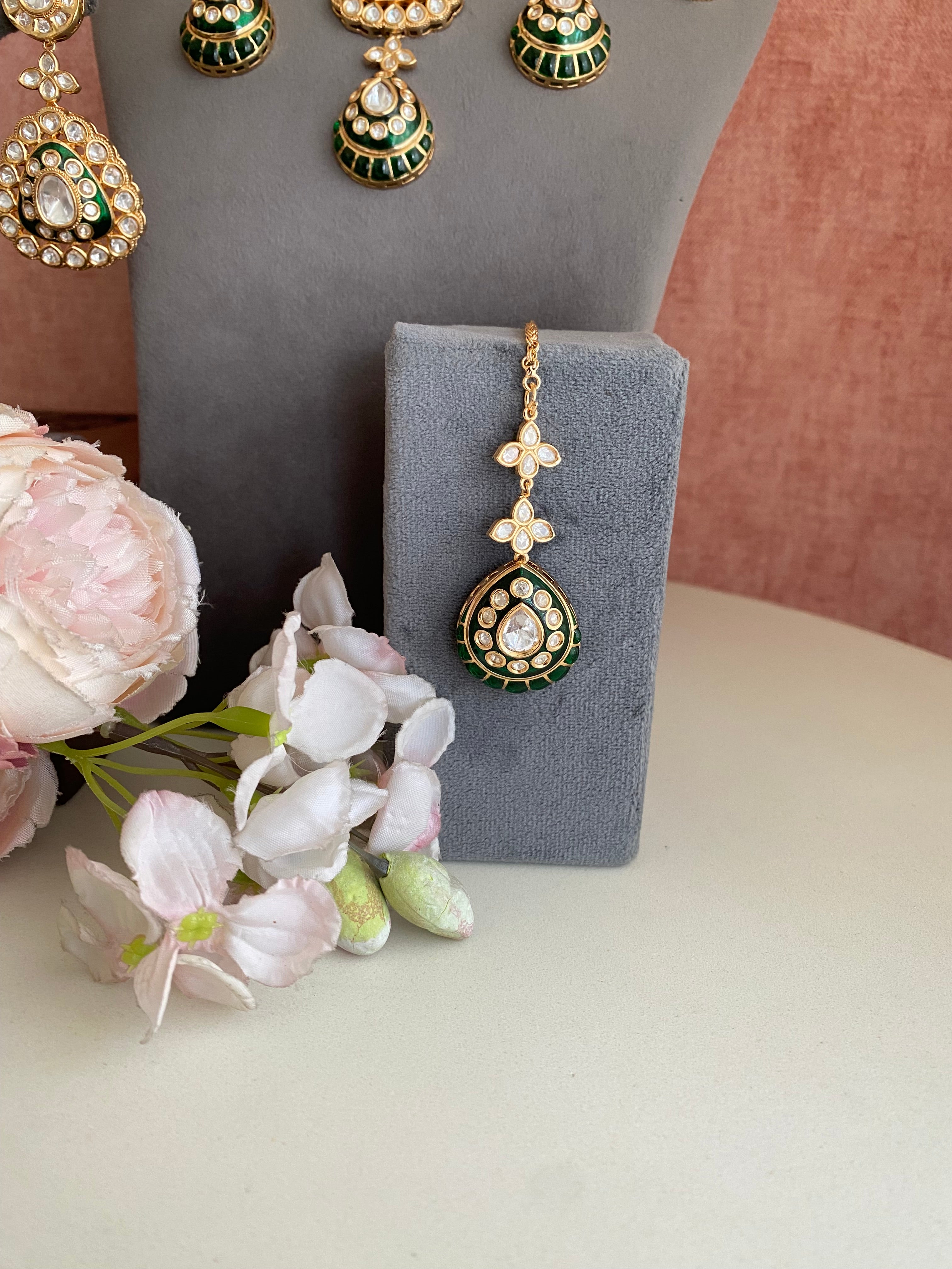 Uncut Polki Green Necklace Set