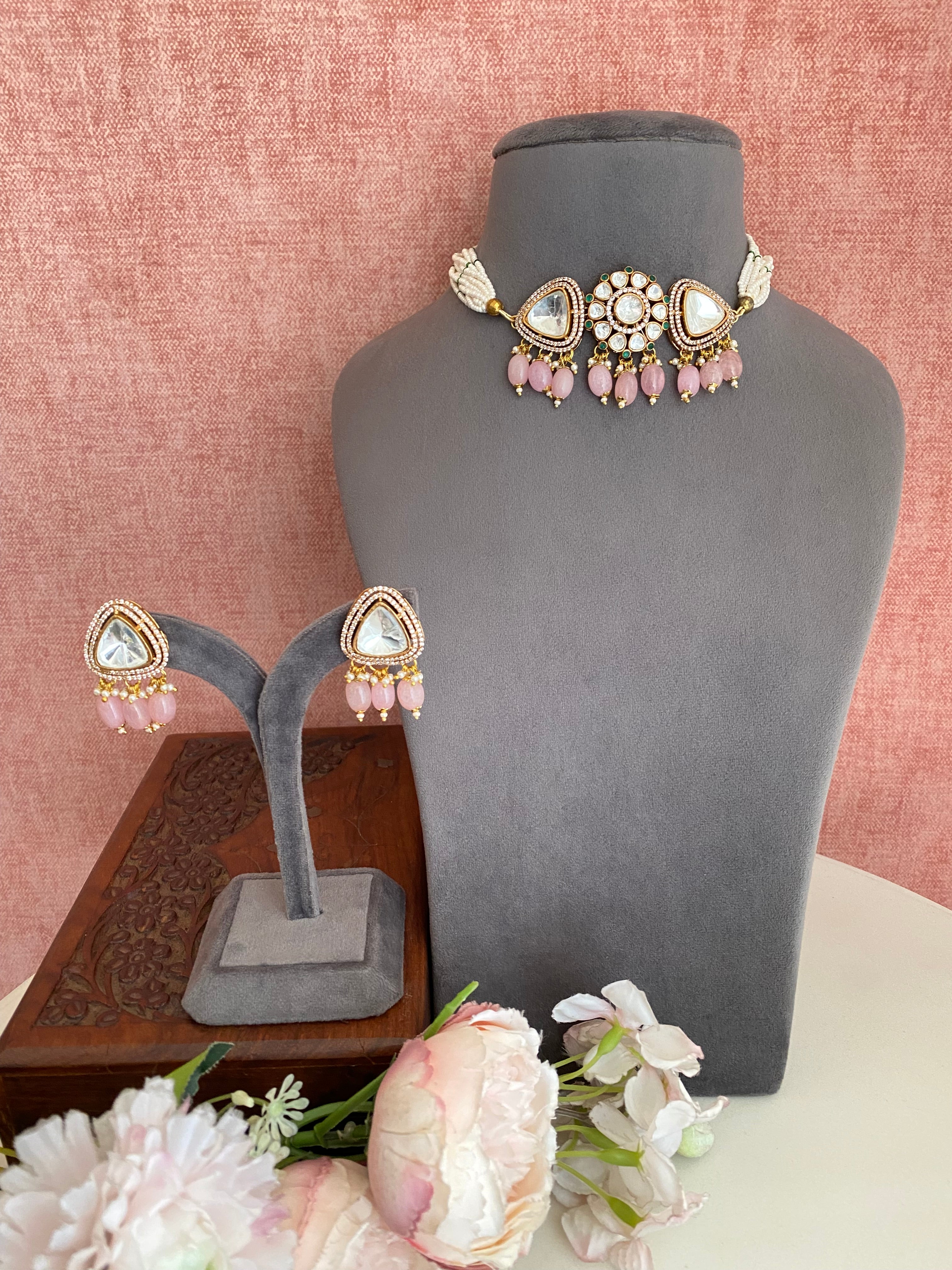 Gold plated Moissanite Choker set