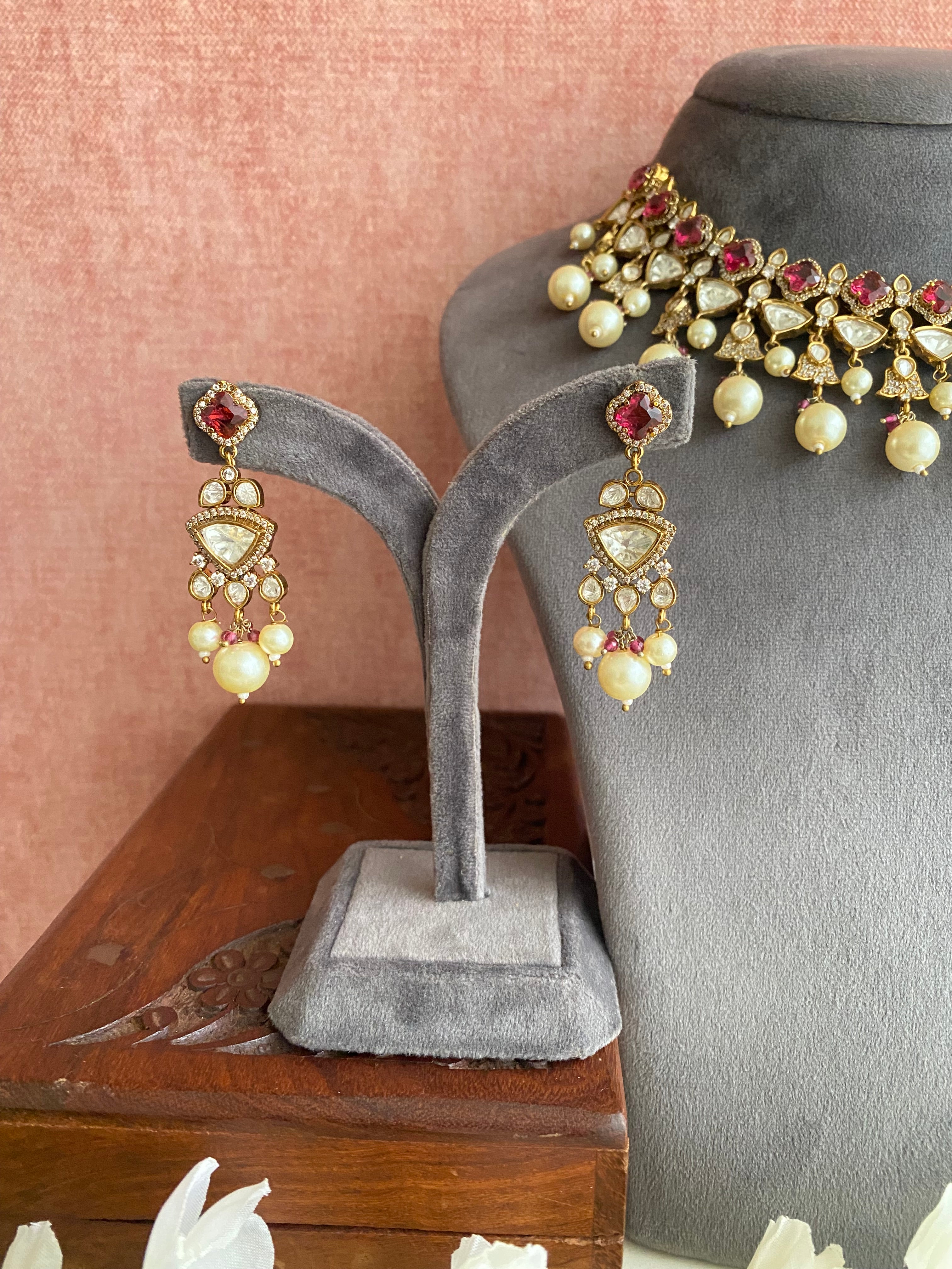 Moissanite polki Gold plated necklace set