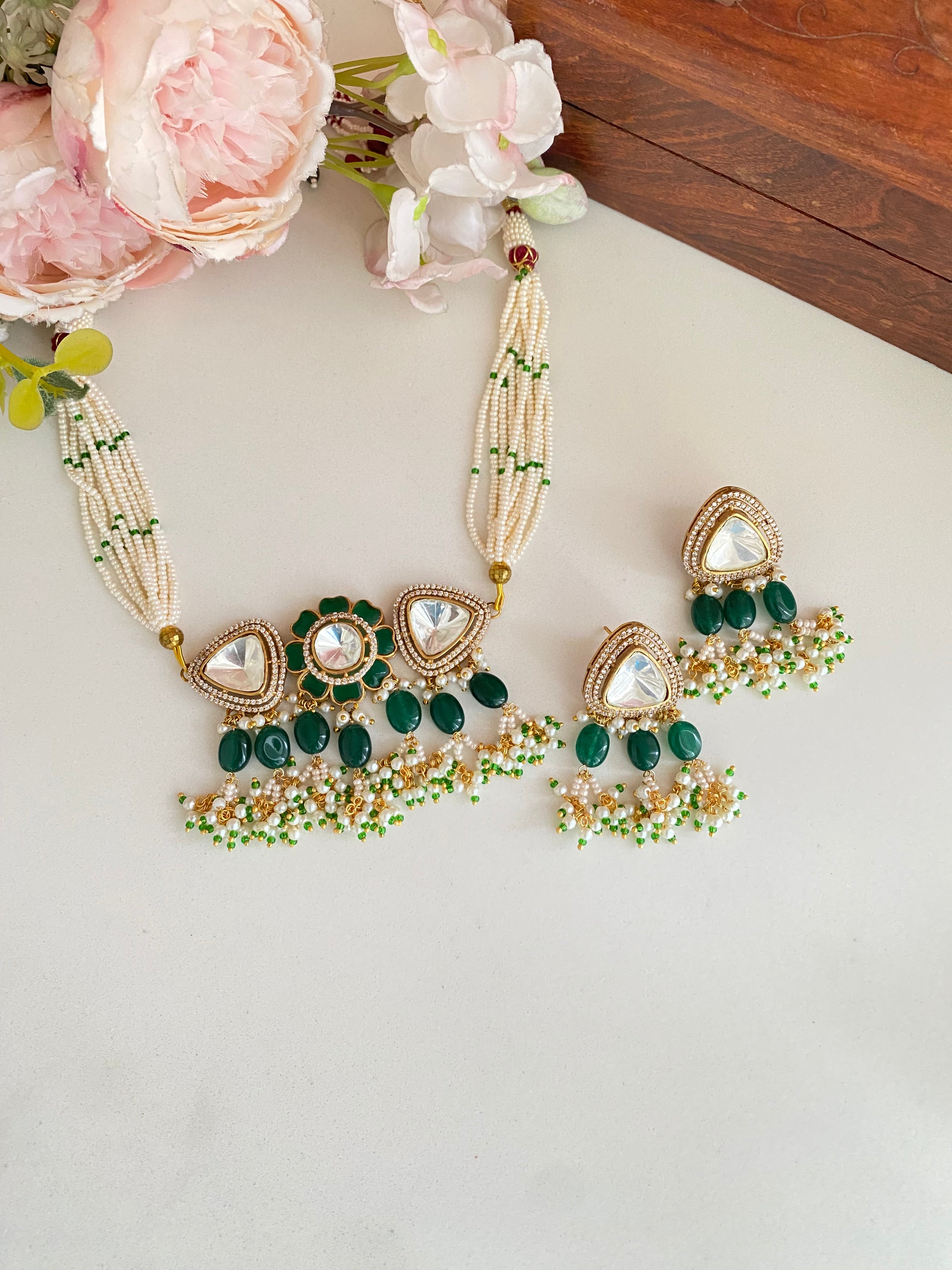 Gold plated Moissanite Choker set