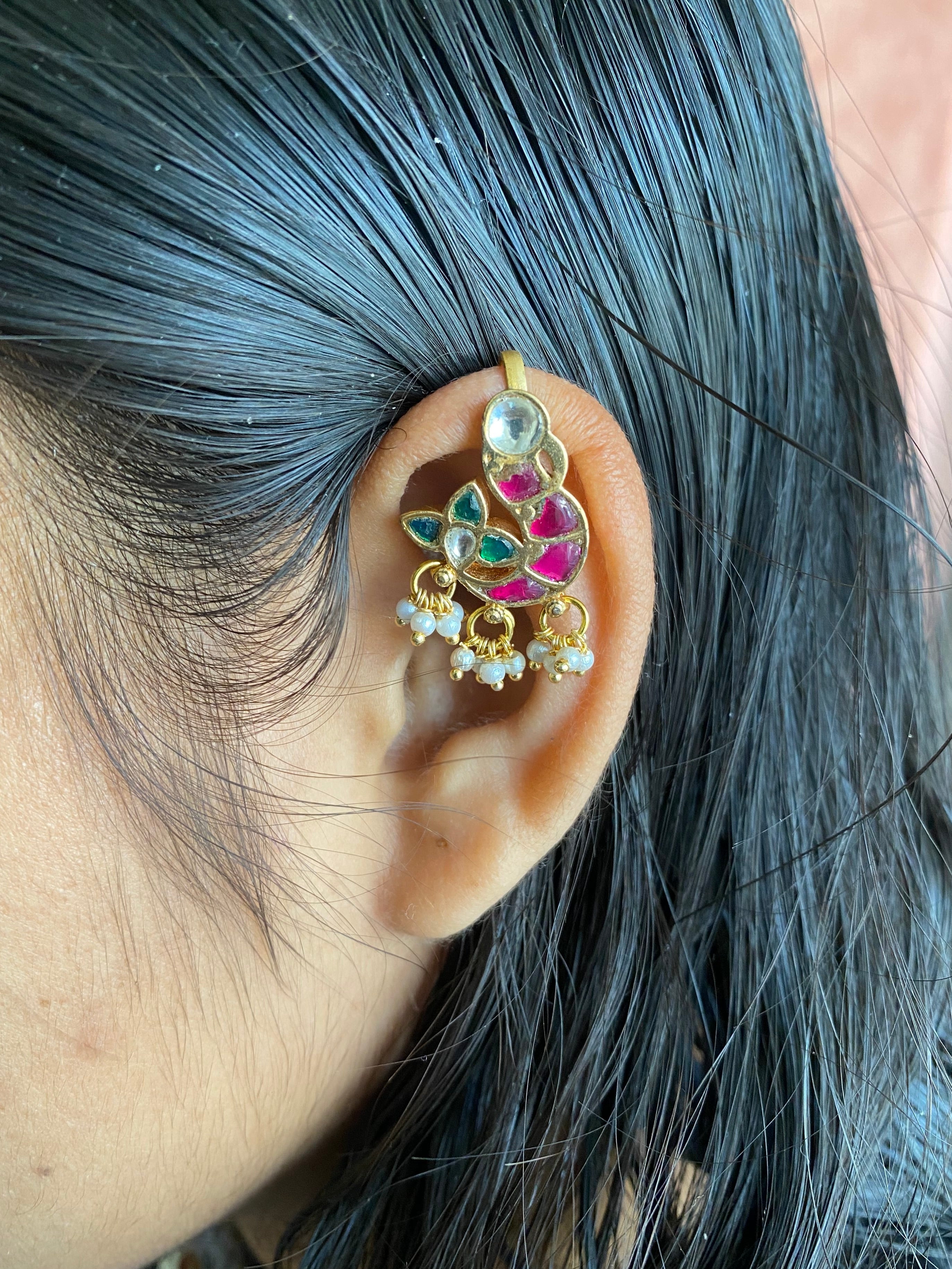Gold plated Kundan Ear Cuff
