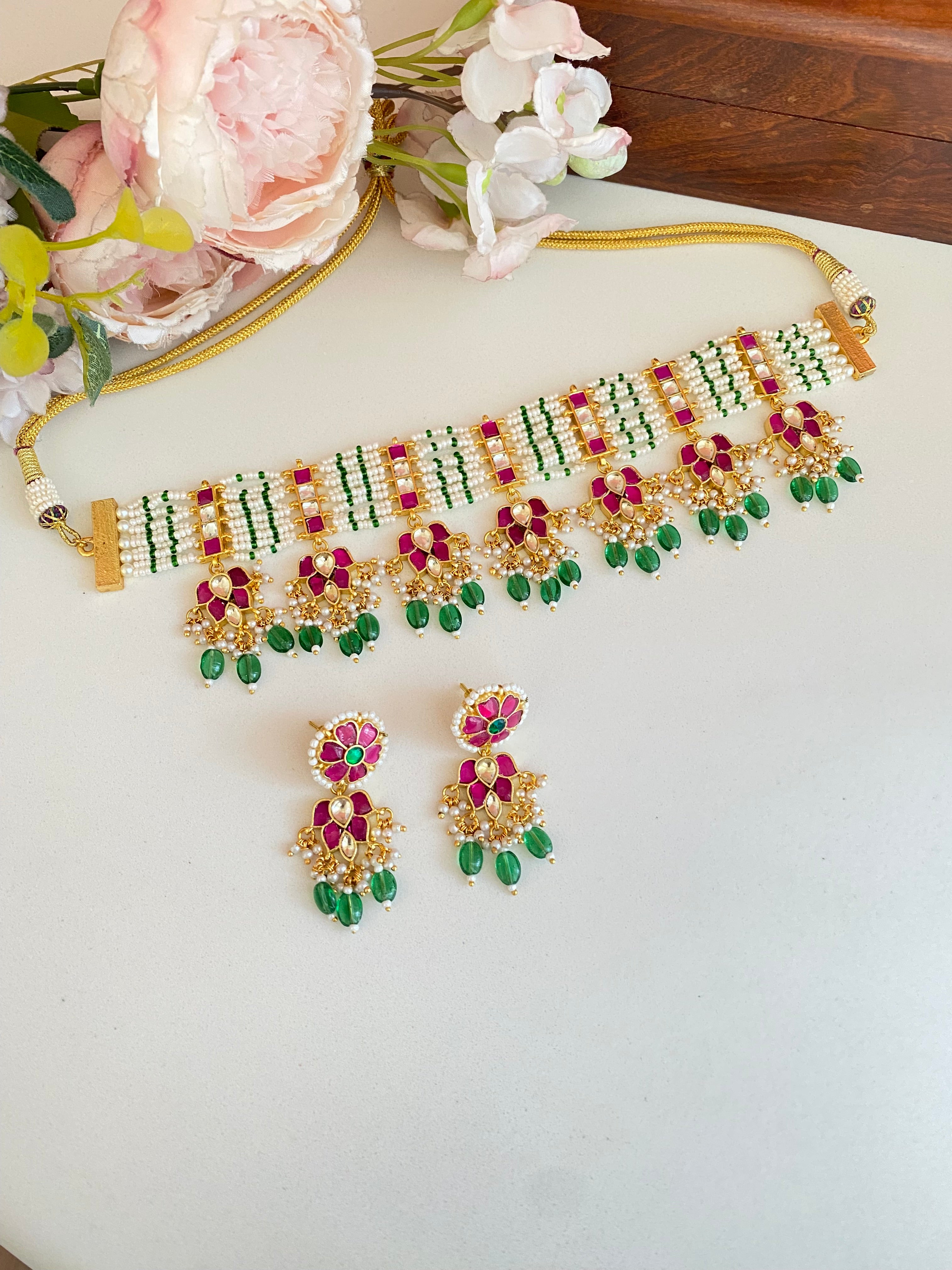 Gold Plated Pink kundan Choker set