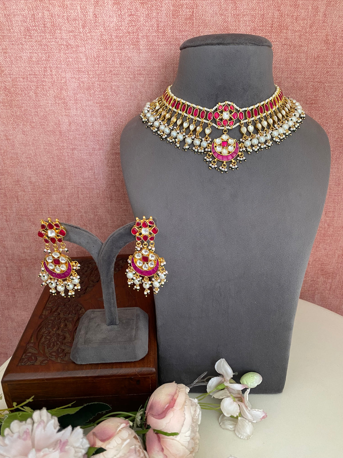 Pink Kundan choker set