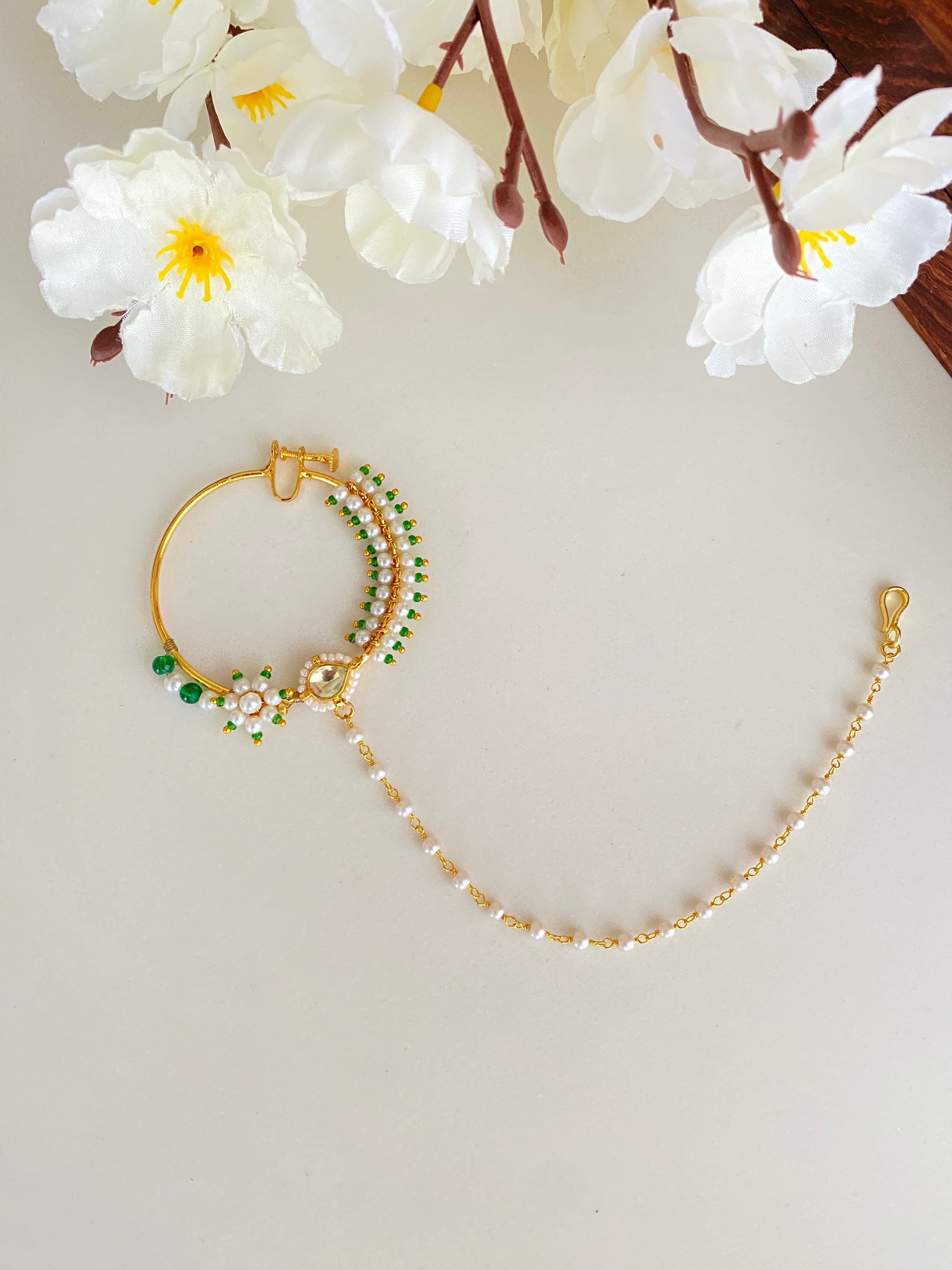 Gold plated Kundan Nose ring