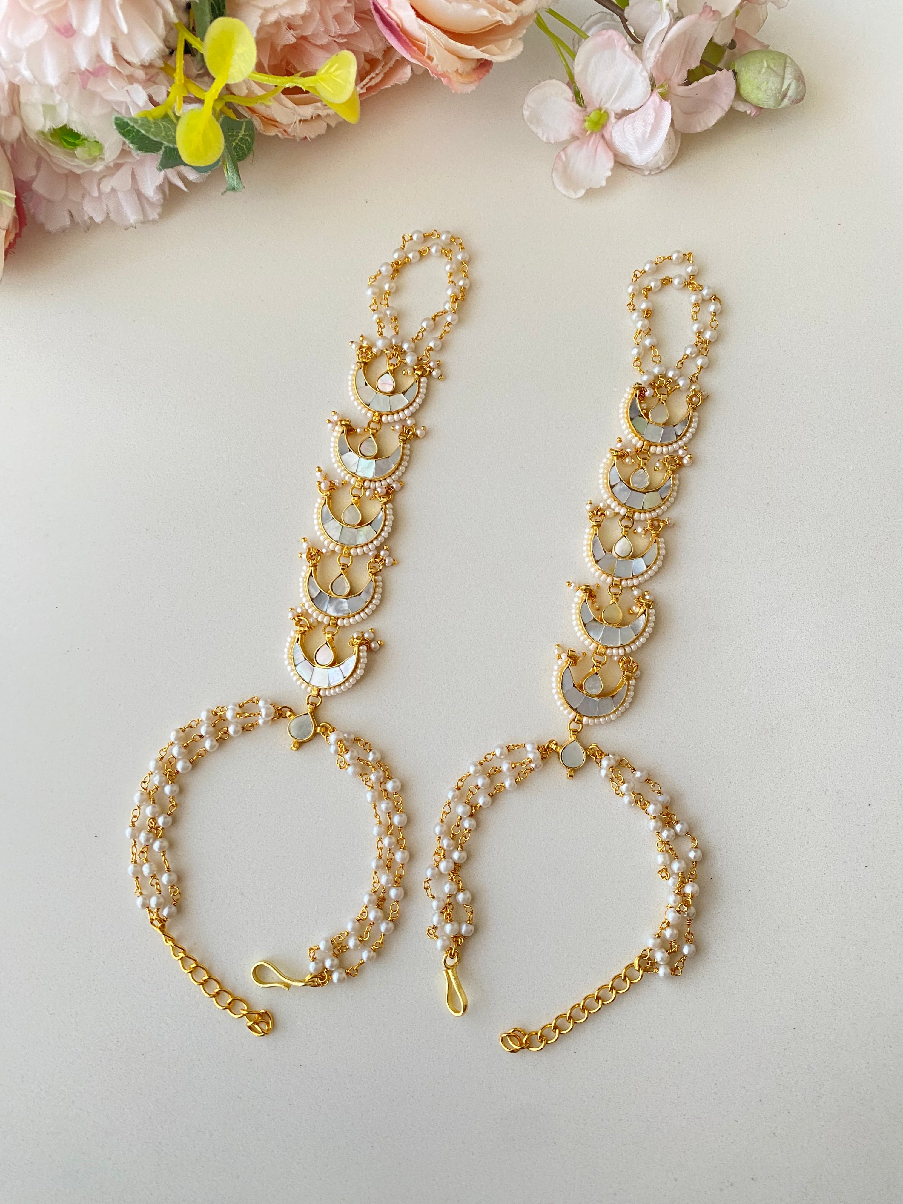 Gold plated Mother of  Pearl Hathphool