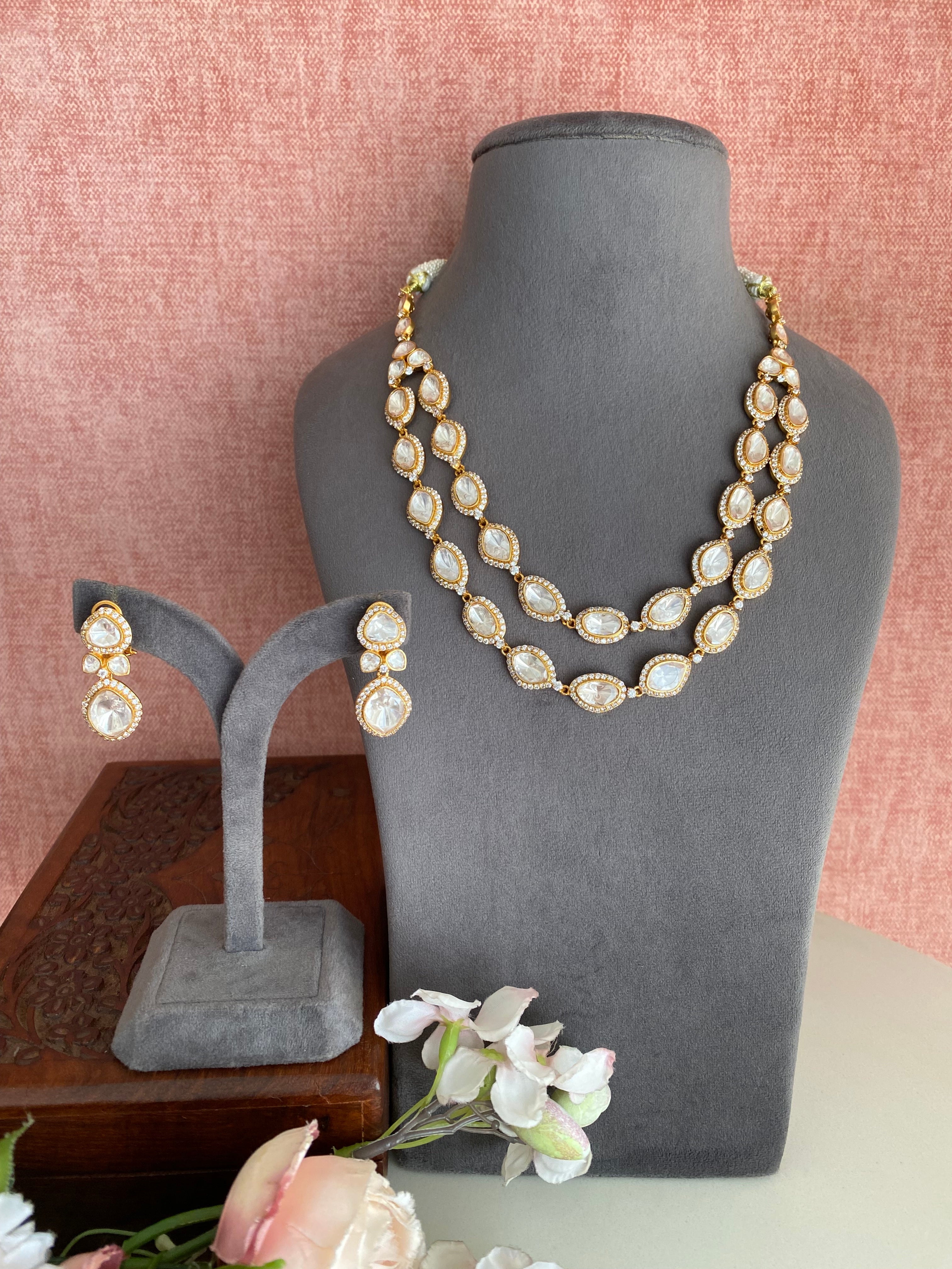 Gold plated Moissanite double Layer Necklace Set