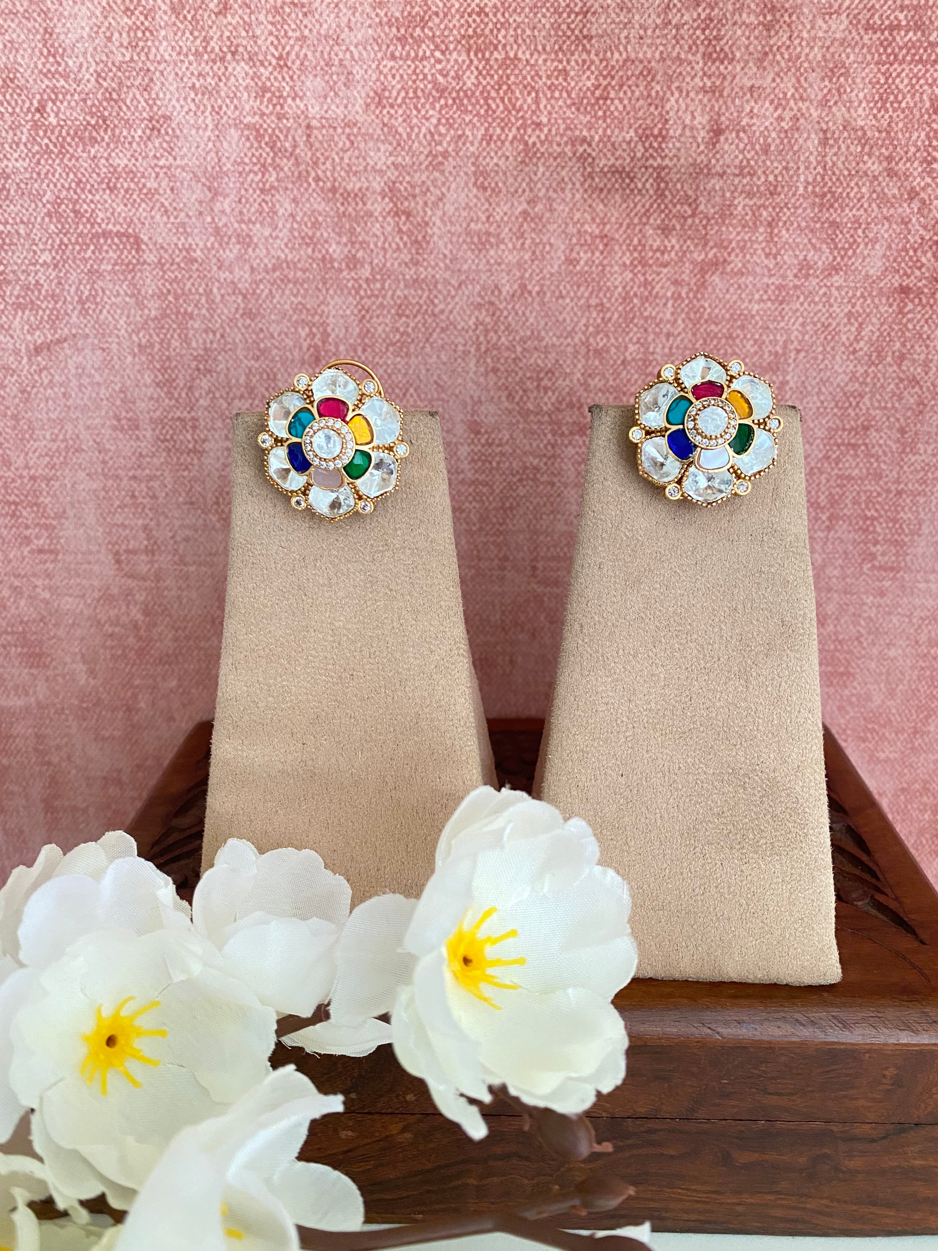Moissanite Floral Navrattan Studs